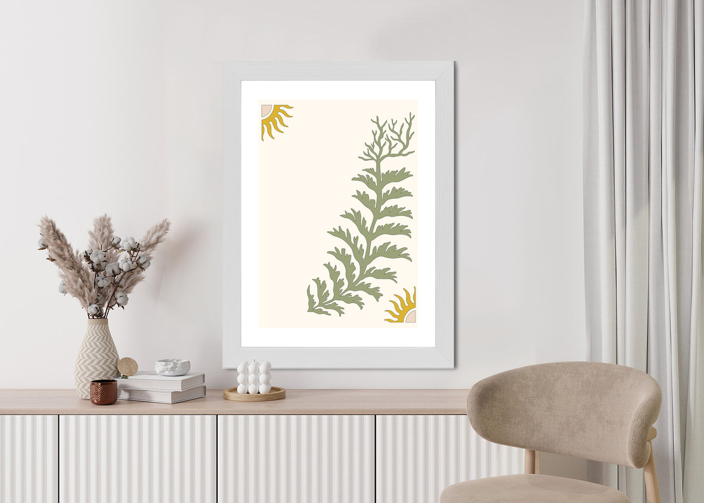Poster Blätter Und Zweige Mit Wurzeln Rahmen Holz Mit Passepartout Farbe Natürlich