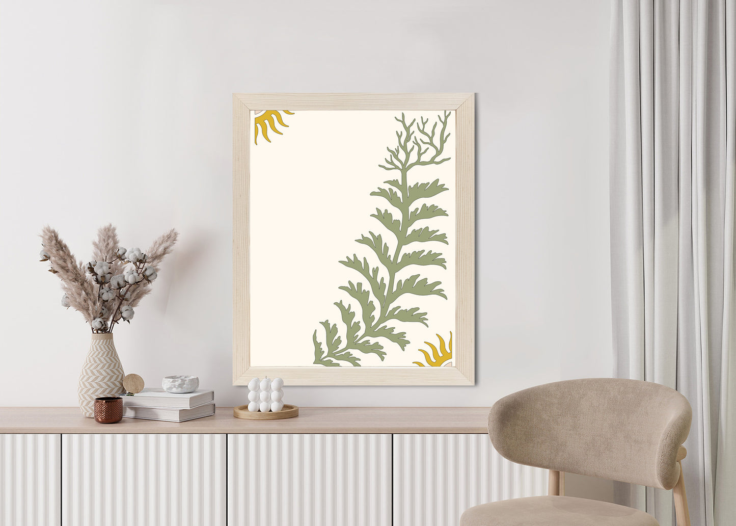 Poster Blätter Und Zweige Mit Wurzeln Rahmen Holz Mit Passepartout Farbe Natürlich