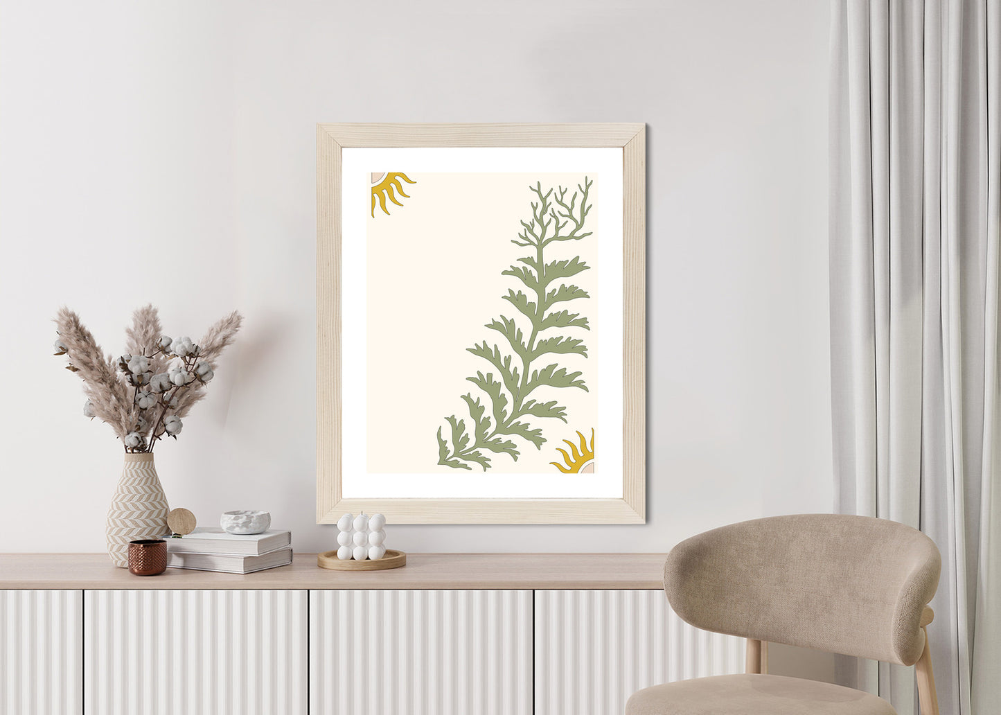 Poster Blätter Und Zweige Mit Wurzeln Rahmen Holz Mit Passepartout Farbe Natürlich
