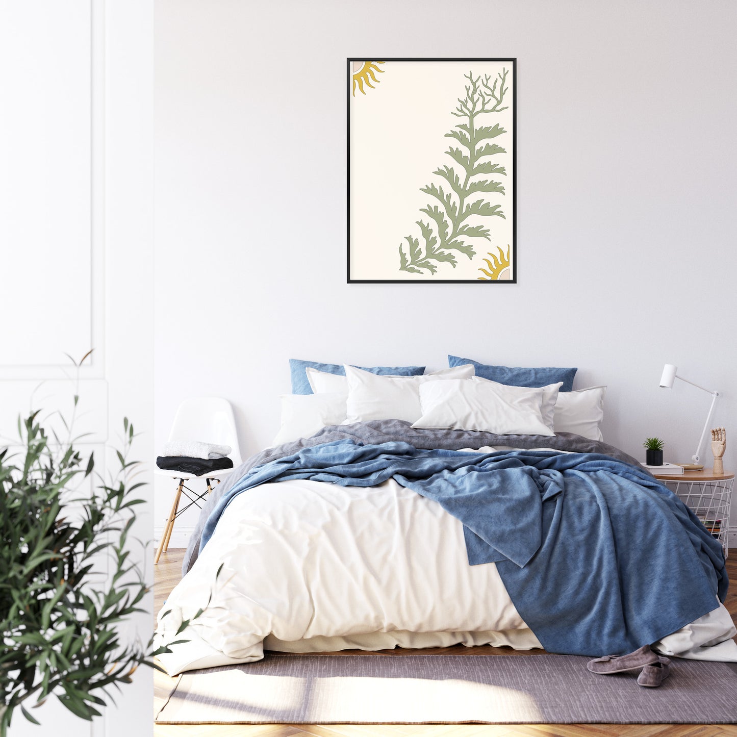 Poster Blätter Und Zweige Mit Wurzeln Rahmen Holz Mit Passepartout Farbe Natürlich