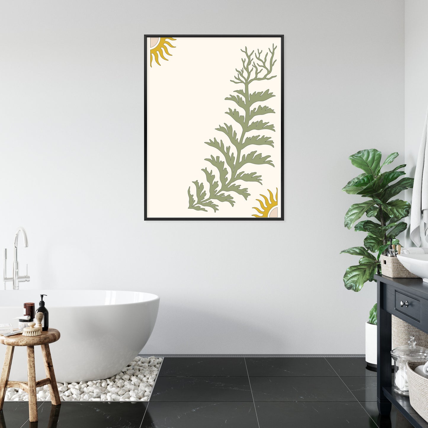 Poster Blätter Und Zweige Mit Wurzeln Rahmen Holz Mit Passepartout Farbe Natürlich