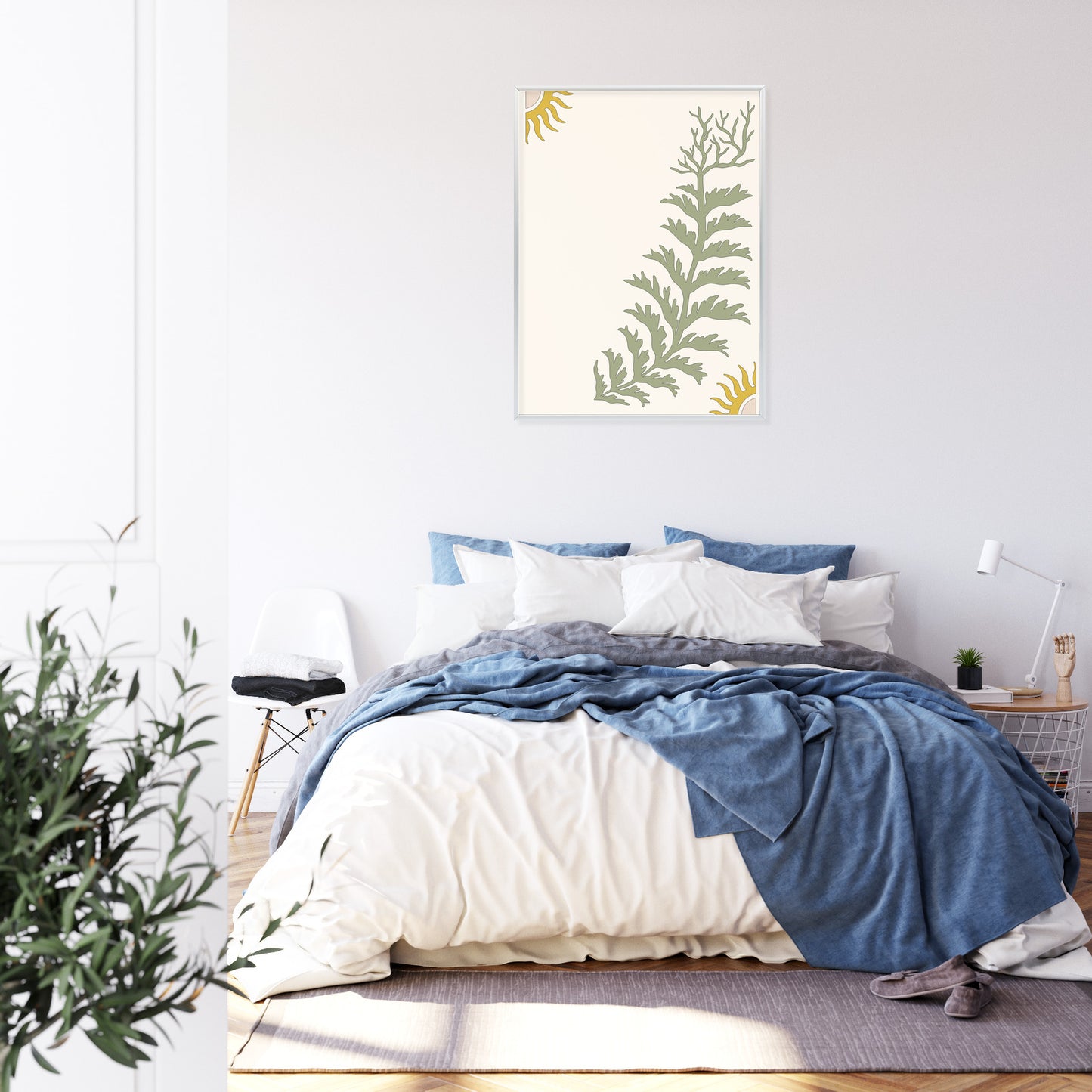 Poster Blätter Und Zweige Mit Wurzeln Rahmen Holz Mit Passepartout Farbe Natürlich