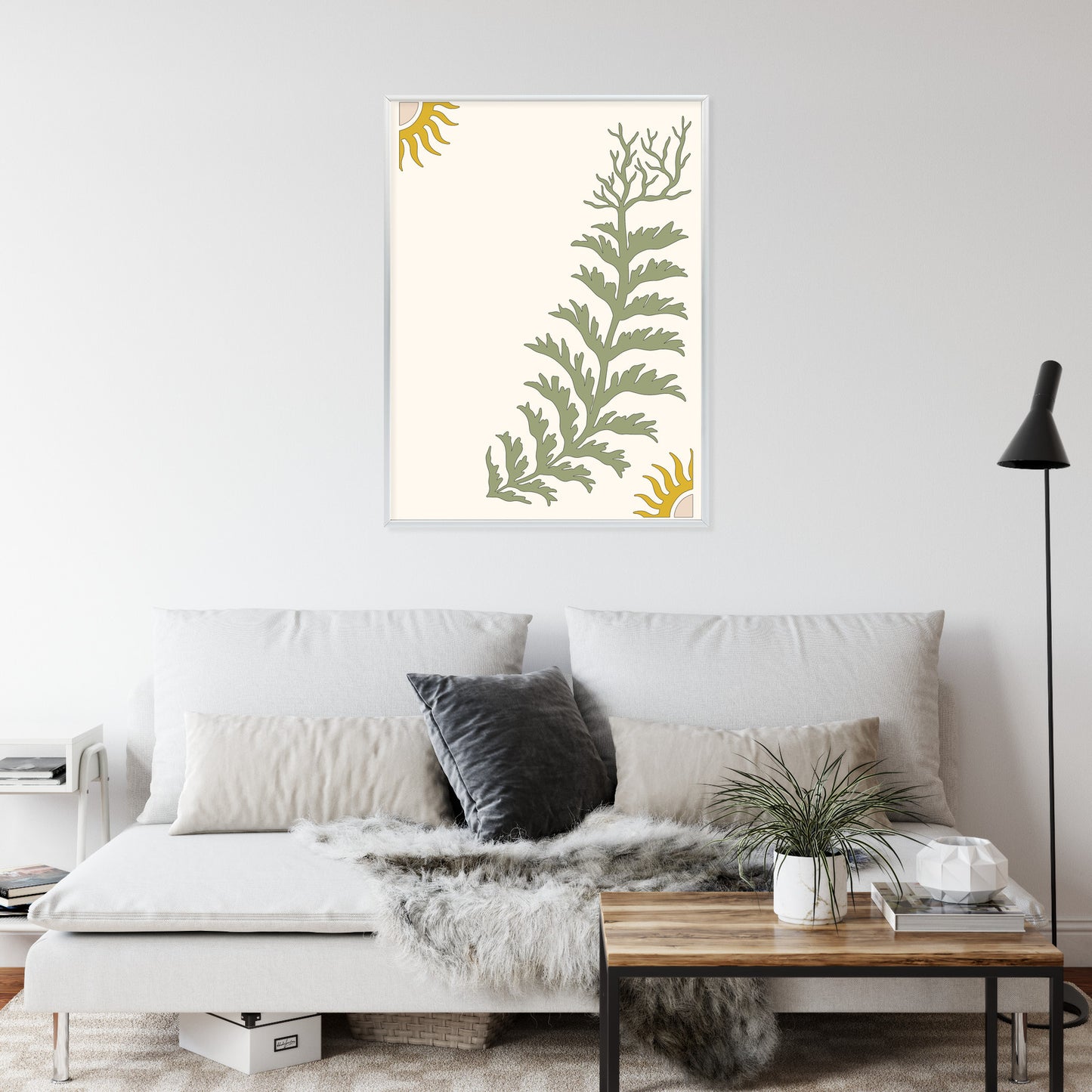 Poster Blätter Und Zweige Mit Wurzeln Rahmen Holz Mit Passepartout Farbe Natürlich