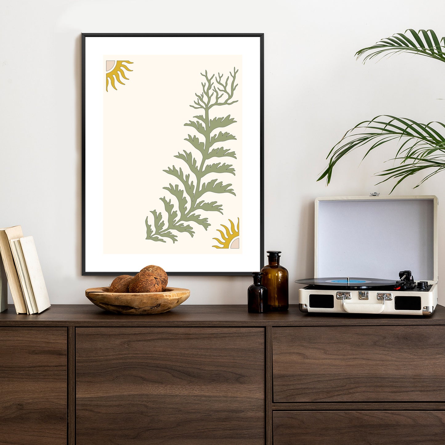 Poster Blätter Und Zweige Mit Wurzeln Rahmen Holz Mit Passepartout Farbe Natürlich