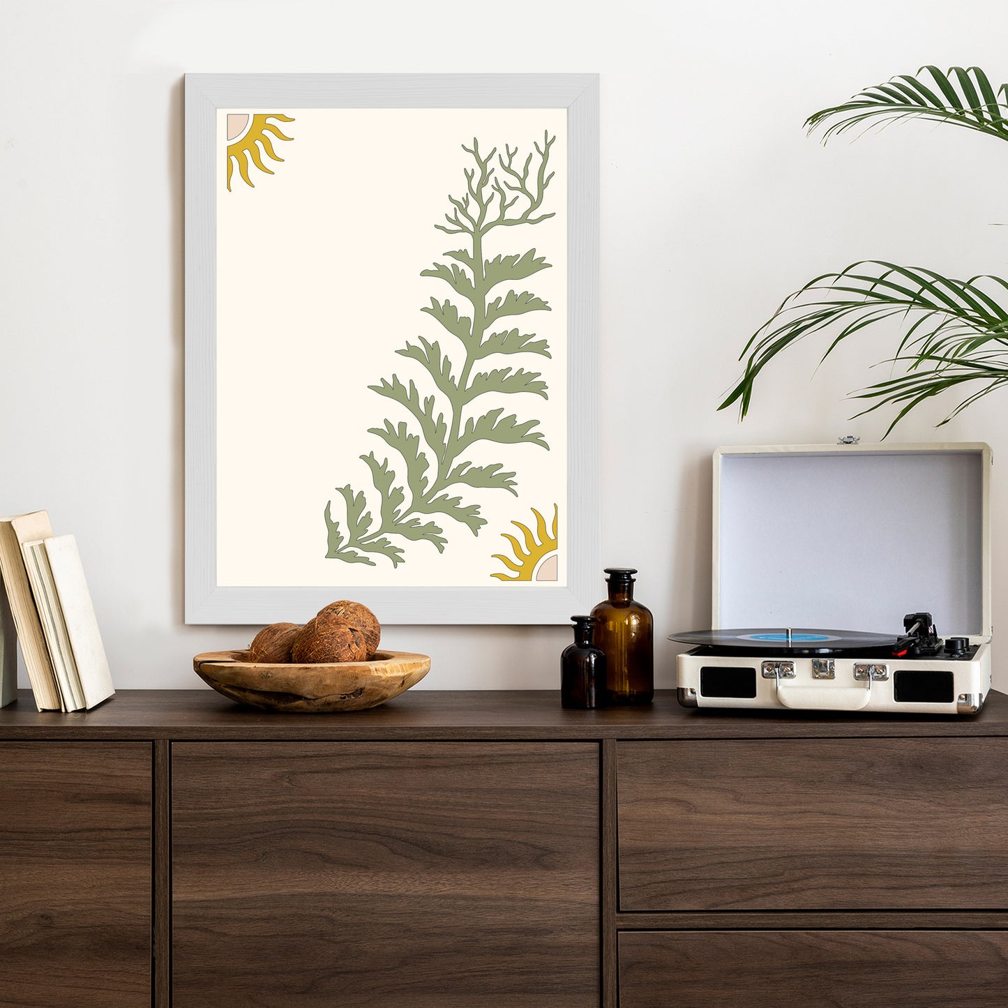 Poster Blätter Und Zweige Mit Wurzeln Rahmen Holz Mit Passepartout Farbe Natürlich