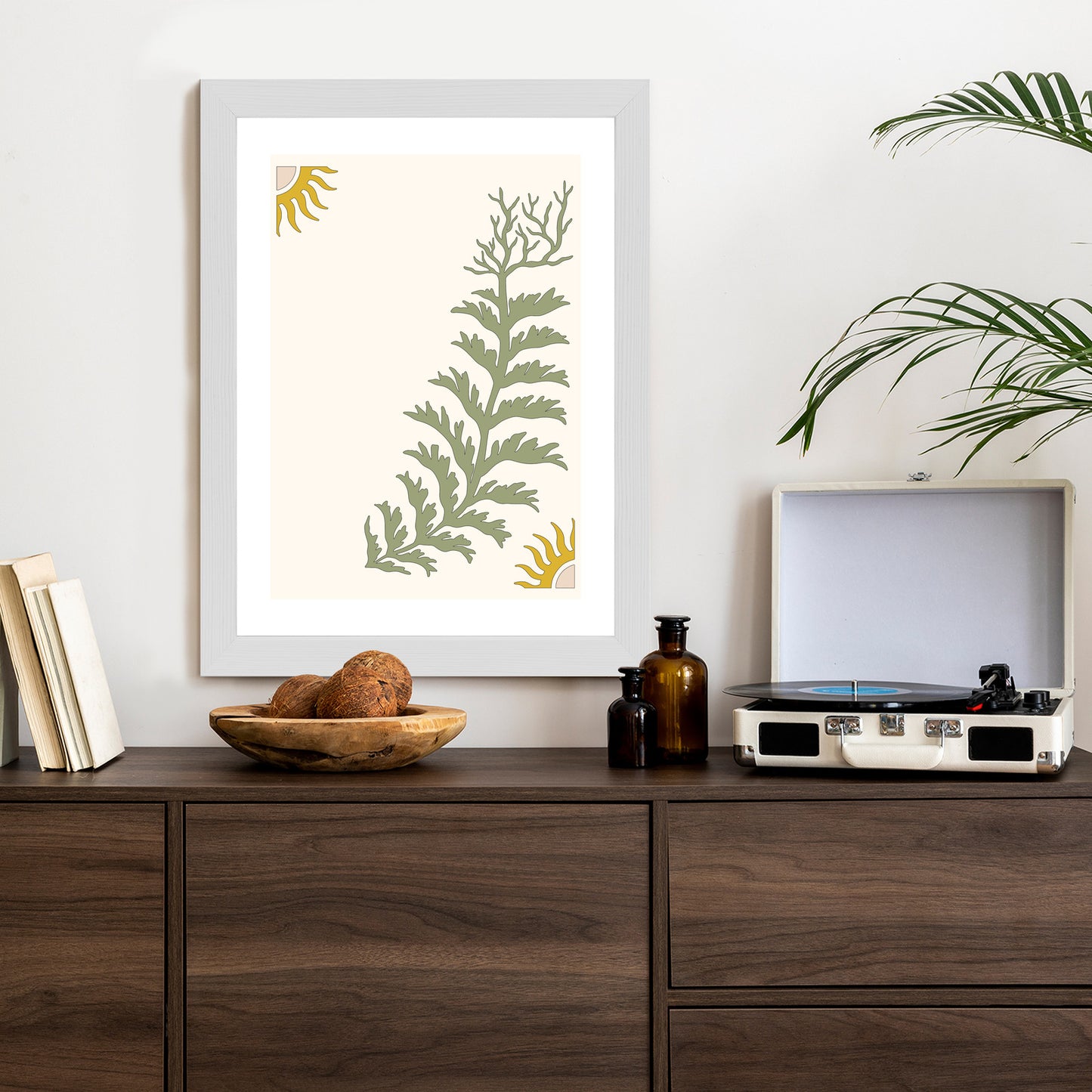 Poster Blätter Und Zweige Mit Wurzeln Rahmen Holz Mit Passepartout Farbe Natürlich
