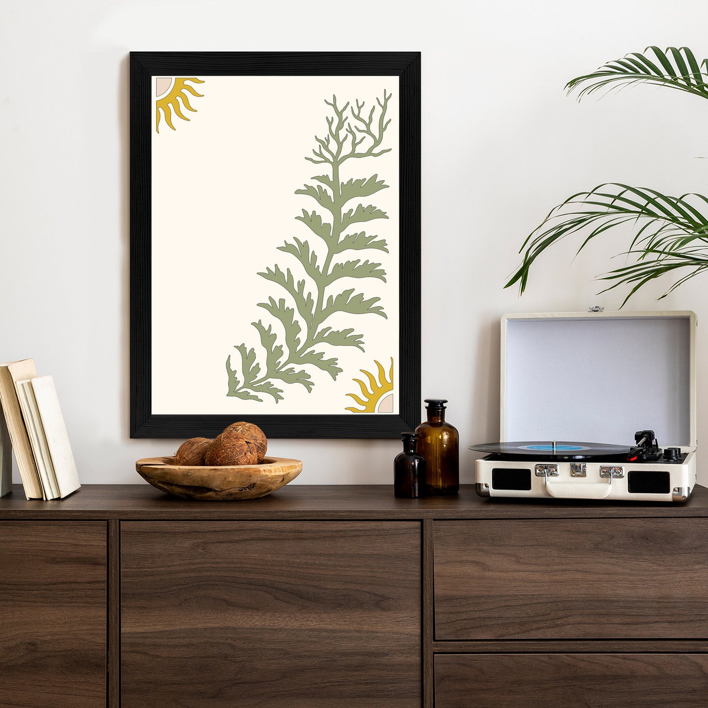 Poster Blätter Und Zweige Mit Wurzeln Rahmen Holz Mit Passepartout Farbe Natürlich