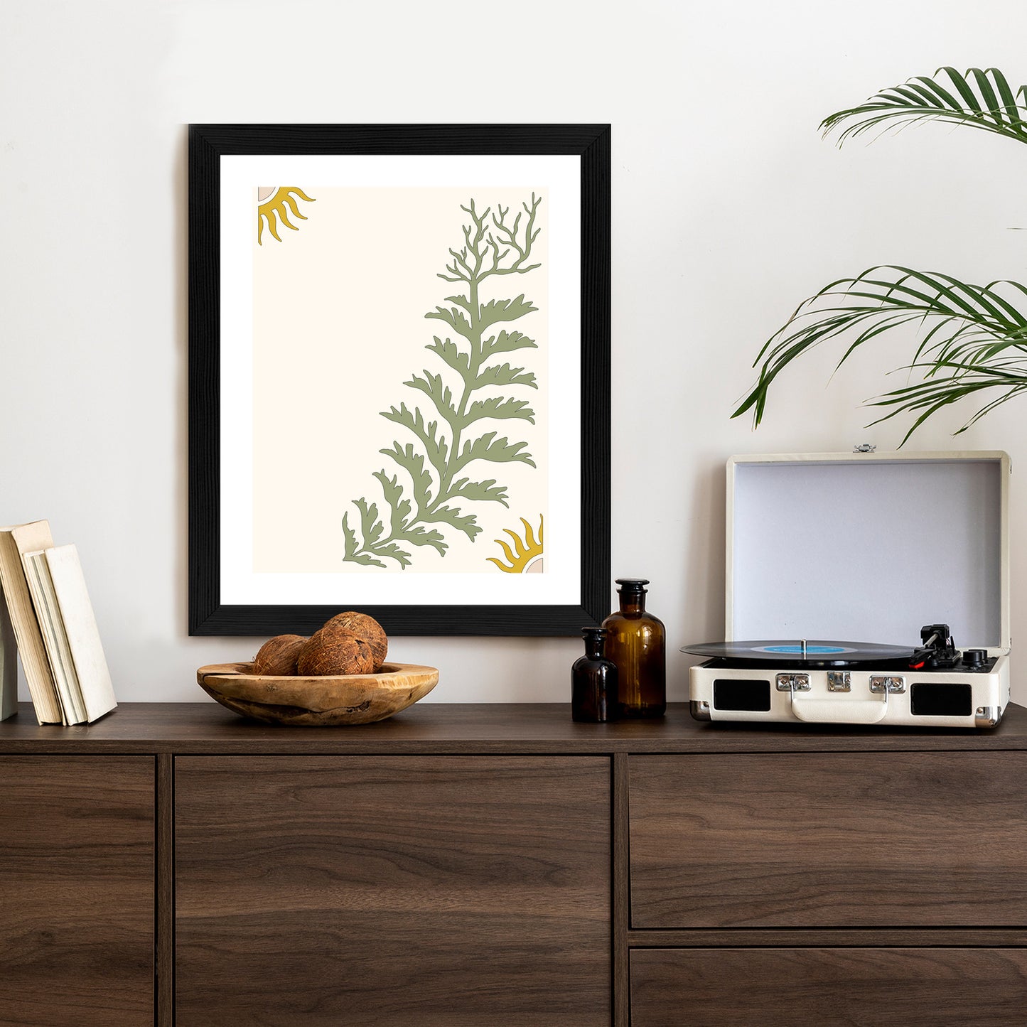 Poster Blätter Und Zweige Mit Wurzeln Rahmen Holz Mit Passepartout Farbe Natürlich