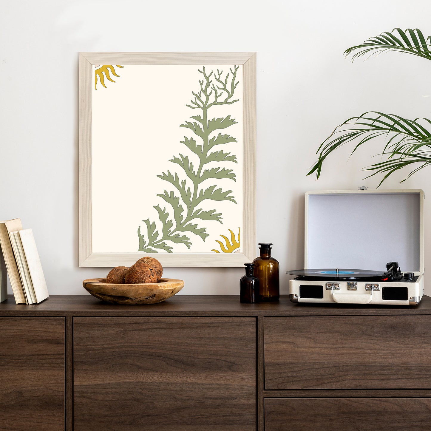 Poster Blätter Und Zweige Mit Wurzeln Rahmen Holz Mit Passepartout Farbe Natürlich