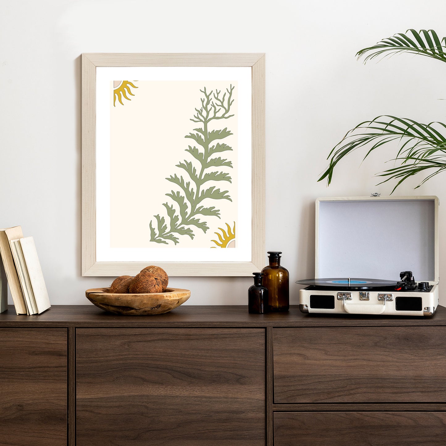Poster Blätter Und Zweige Mit Wurzeln Rahmen Holz Mit Passepartout Farbe Natürlich