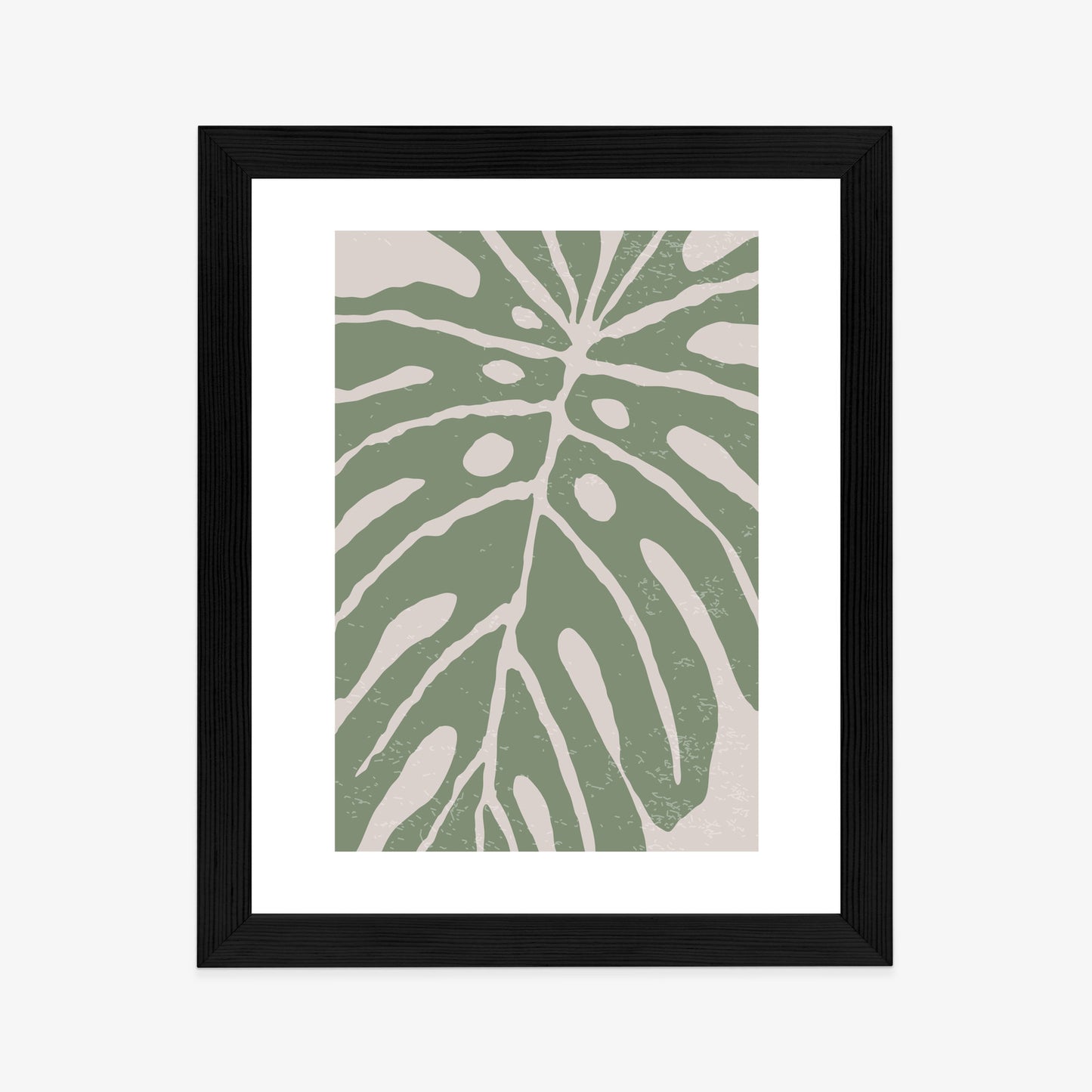 Poster Grünes Monstera-Blatt Rahmen Holz Mit Passepartout Farbe Natürlich