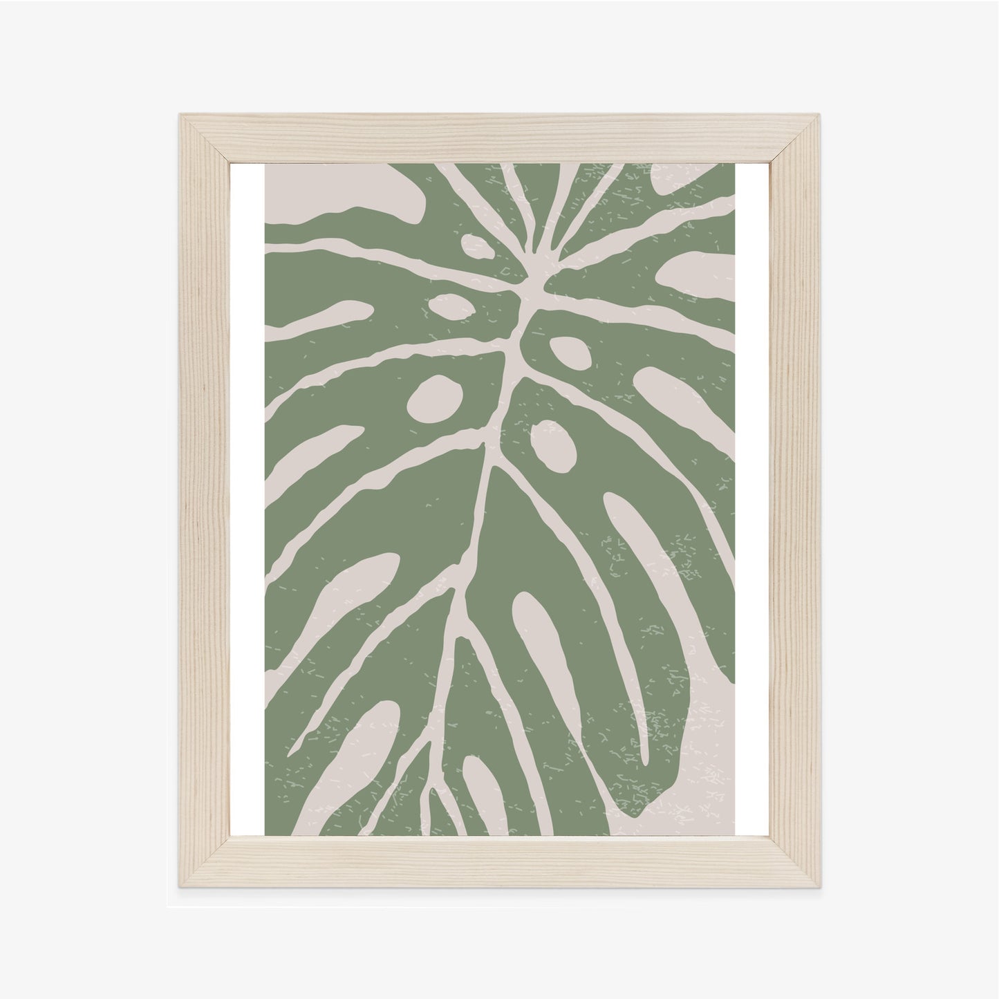 Poster Grünes Monstera-Blatt Rahmen Holz Mit Passepartout Farbe Natürlich