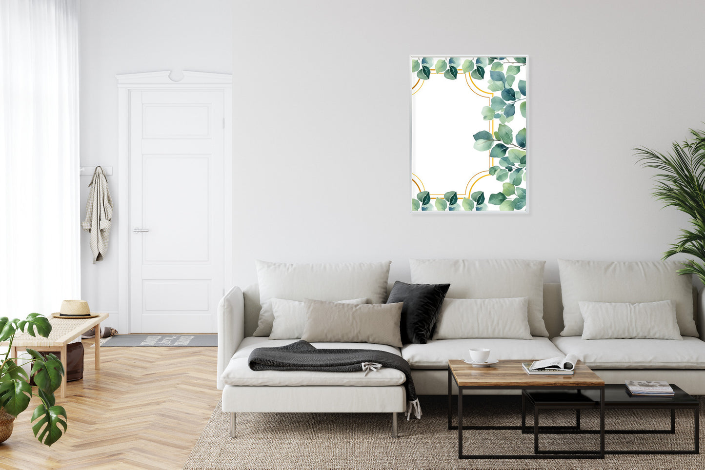 Poster Grüne Blätter In Einem Goldenen Rahmen Rahmen Holz Mit Passepartout Farbe Natürlich