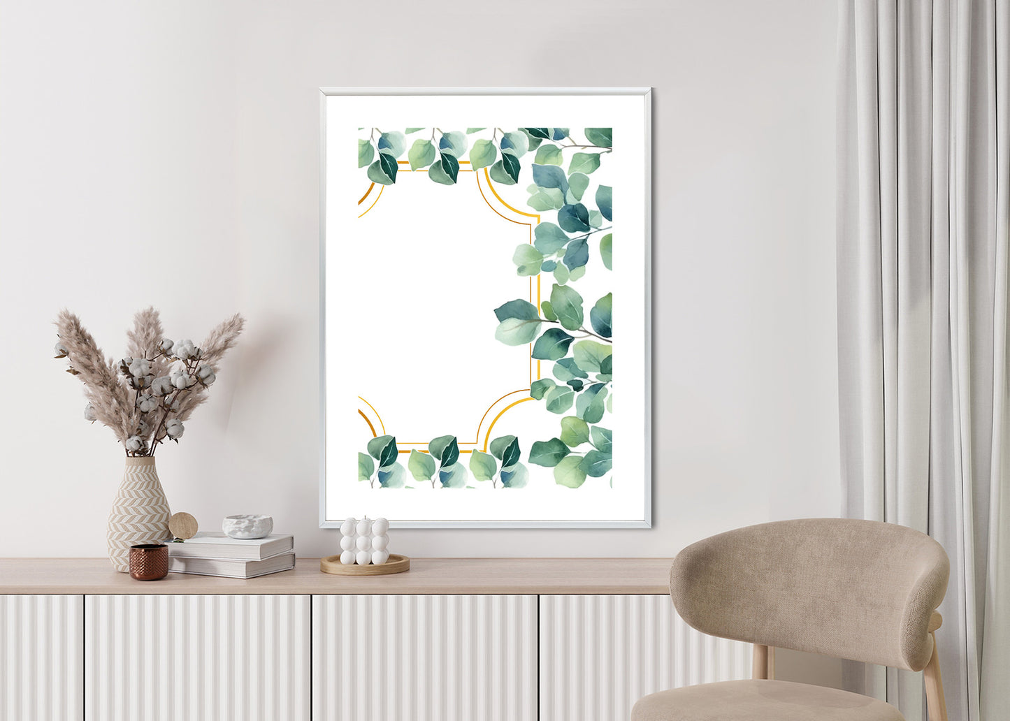 Poster Grüne Blätter In Einem Goldenen Rahmen Rahmen Holz Mit Passepartout Farbe Natürlich