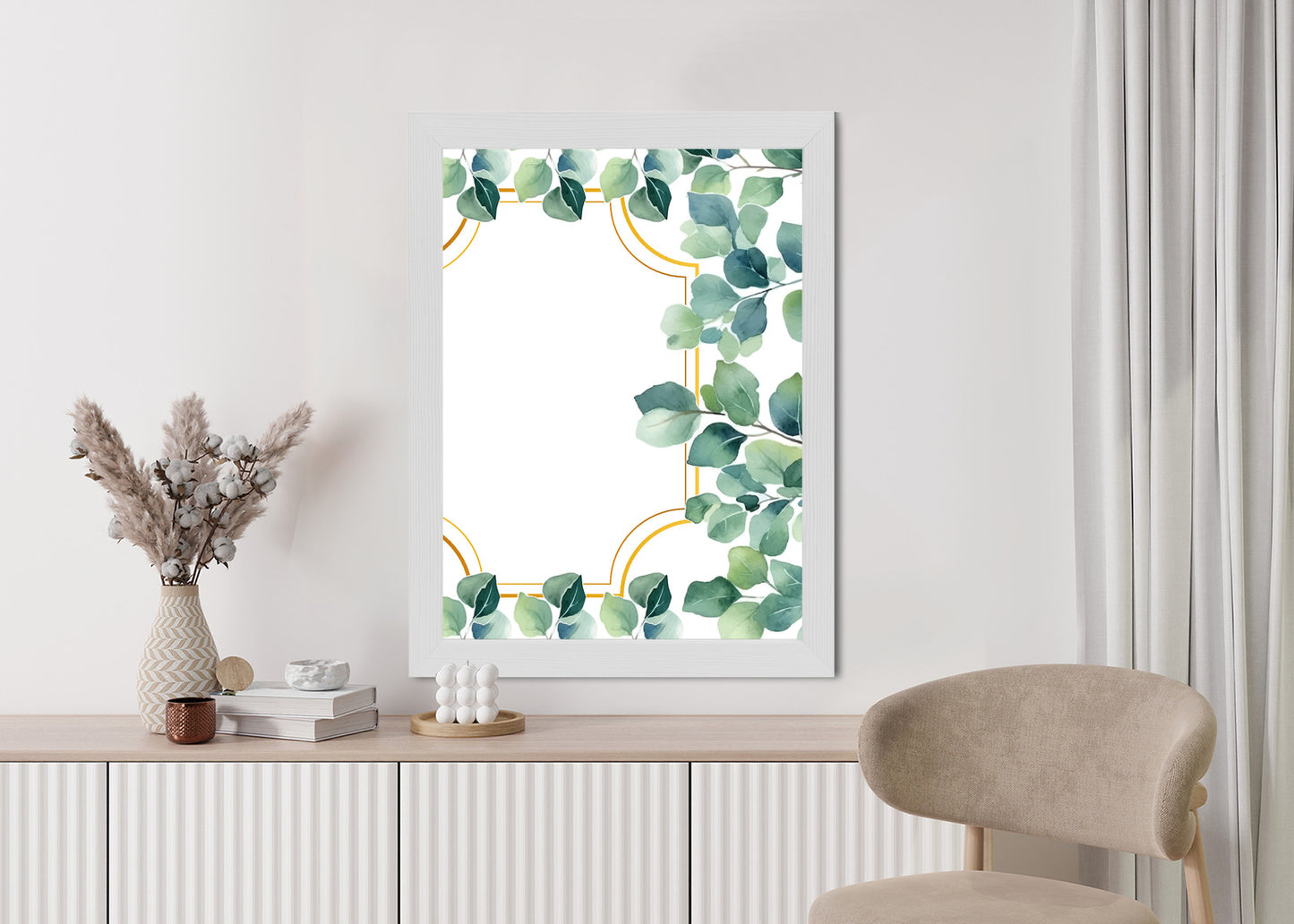 Poster Grüne Blätter In Einem Goldenen Rahmen Rahmen Holz Mit Passepartout Farbe Natürlich