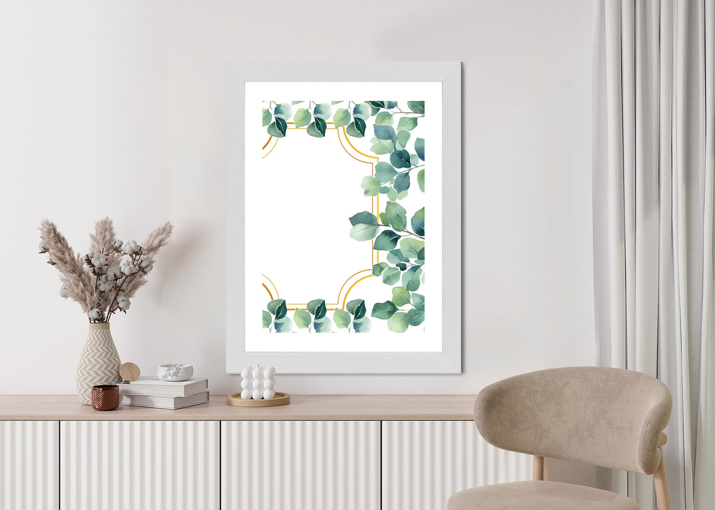 Poster Grüne Blätter In Einem Goldenen Rahmen Rahmen Holz Mit Passepartout Farbe Natürlich