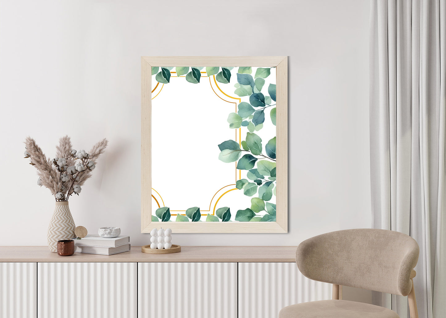 Poster Grüne Blätter In Einem Goldenen Rahmen Rahmen Holz Mit Passepartout Farbe Natürlich