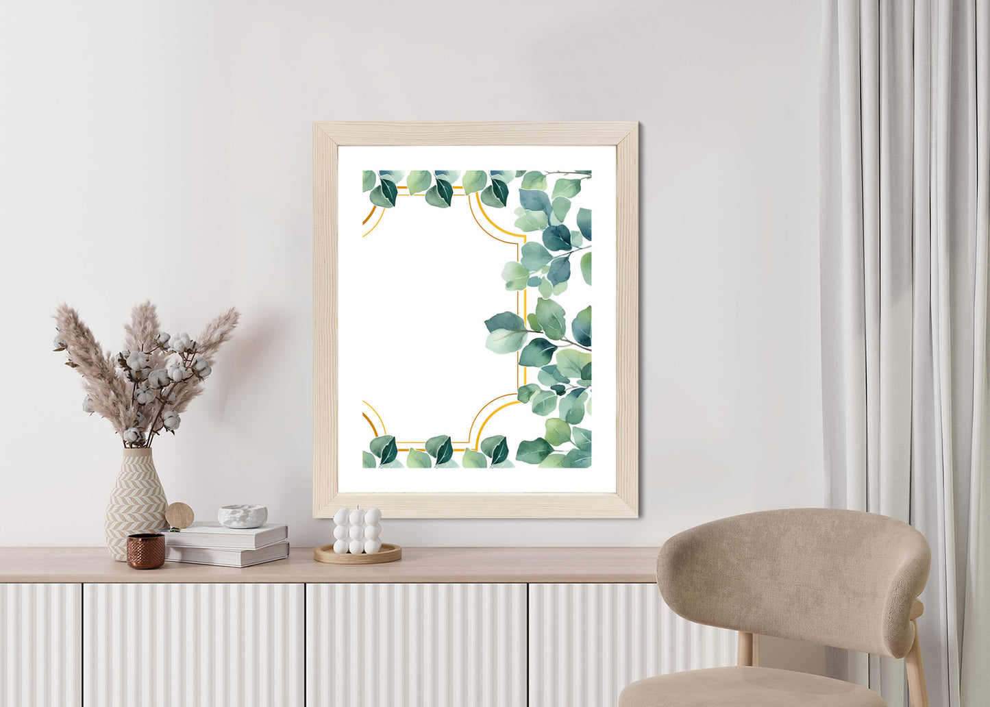 Poster Grüne Blätter In Einem Goldenen Rahmen Rahmen Holz Mit Passepartout Farbe Natürlich