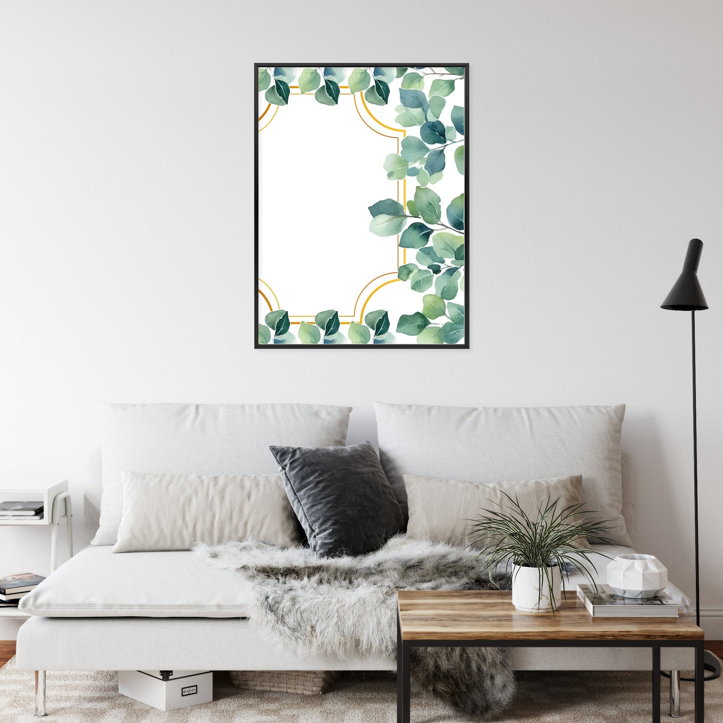 Poster Grüne Blätter In Einem Goldenen Rahmen Rahmen Holz Mit Passepartout Farbe Natürlich