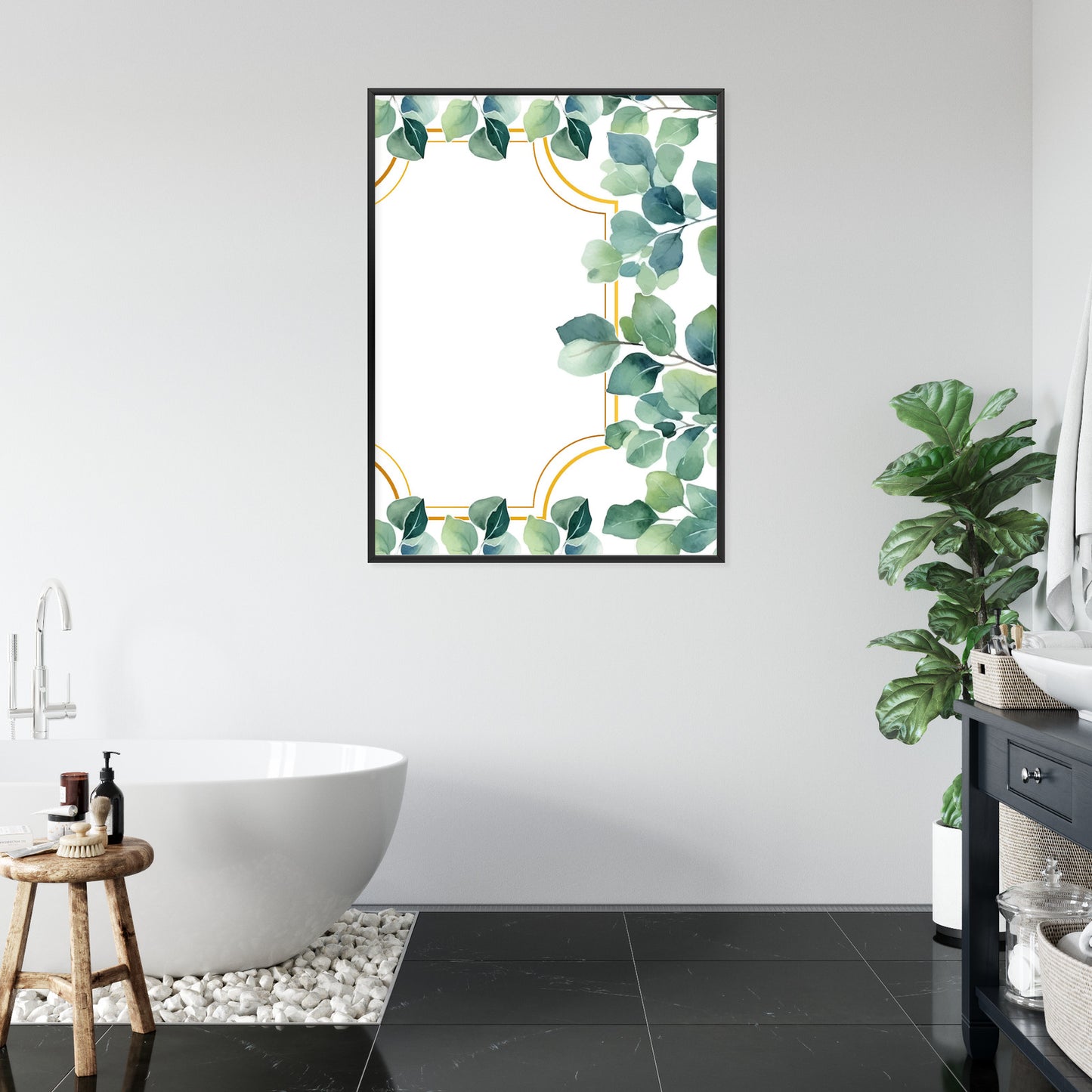 Poster Grüne Blätter In Einem Goldenen Rahmen Rahmen Holz Mit Passepartout Farbe Natürlich