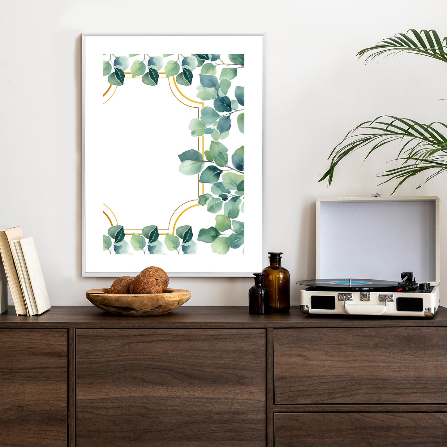 Poster Grüne Blätter In Einem Goldenen Rahmen Rahmen Holz Mit Passepartout Farbe Natürlich