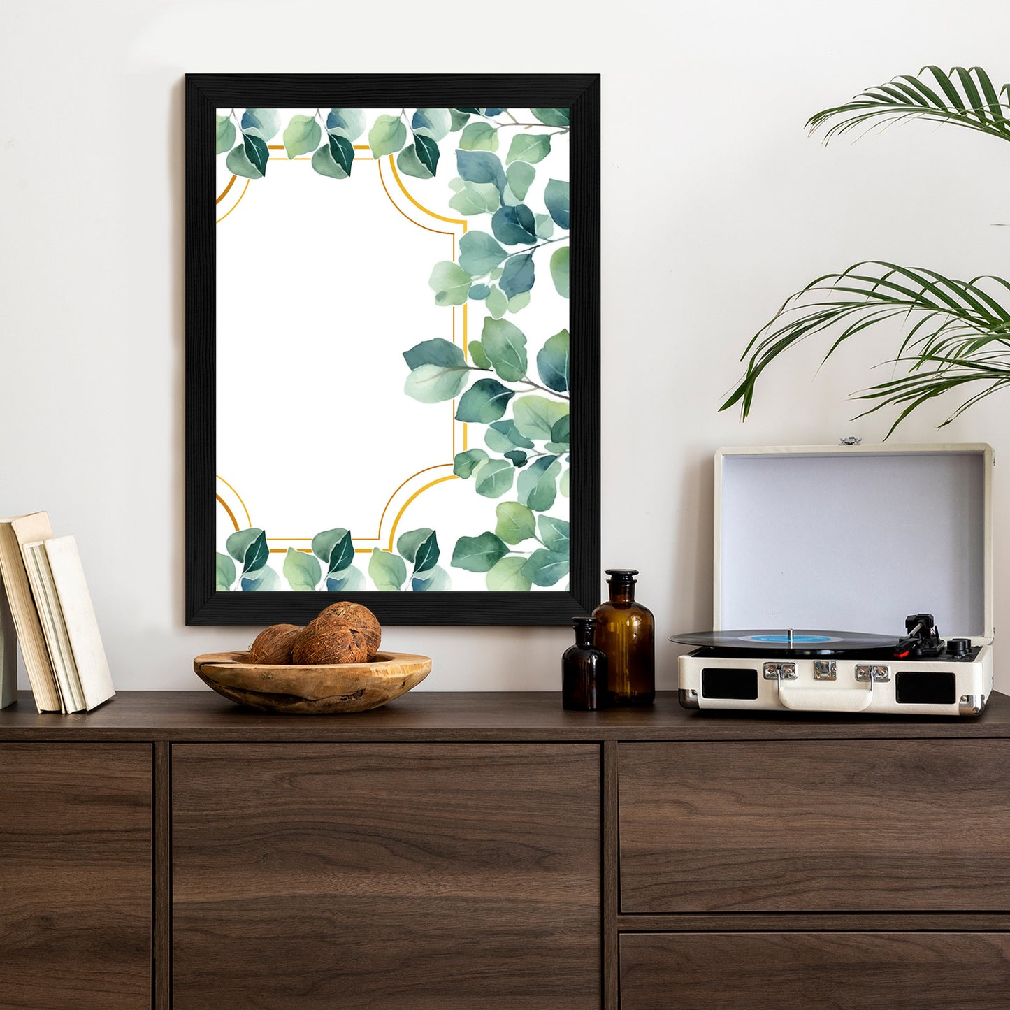 Poster Grüne Blätter In Einem Goldenen Rahmen Rahmen Holz Mit Passepartout Farbe Natürlich
