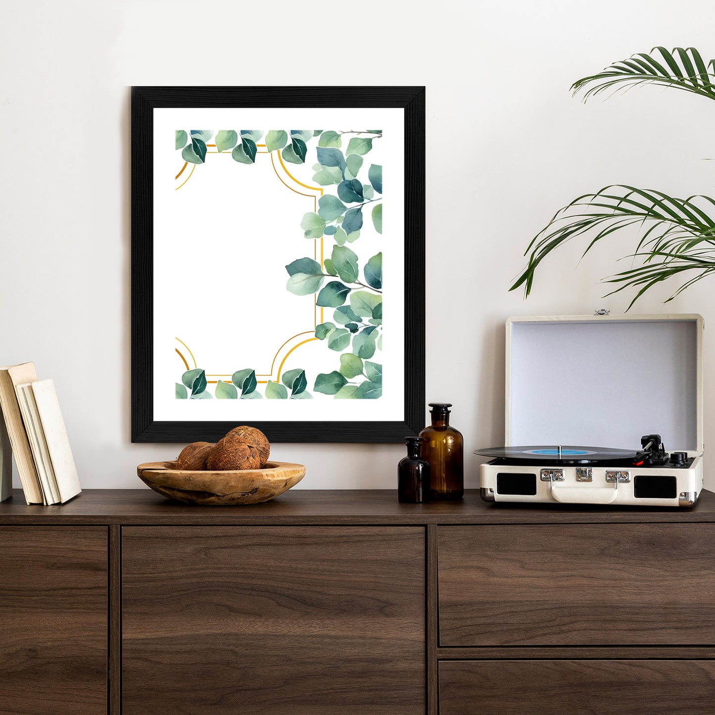 Poster Grüne Blätter In Einem Goldenen Rahmen Rahmen Holz Mit Passepartout Farbe Natürlich