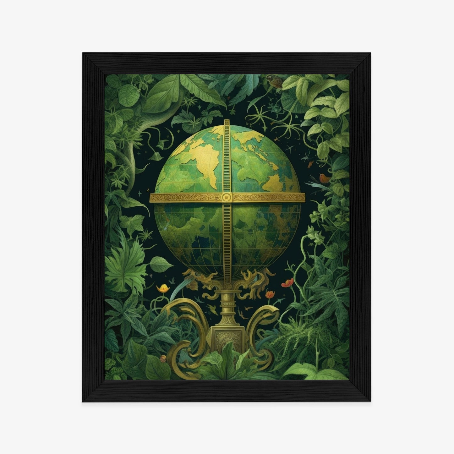 Poster Globus Mit Grünen Blättern Als Symbol Der Natur Rahmen Hölzern Farbe Weiß