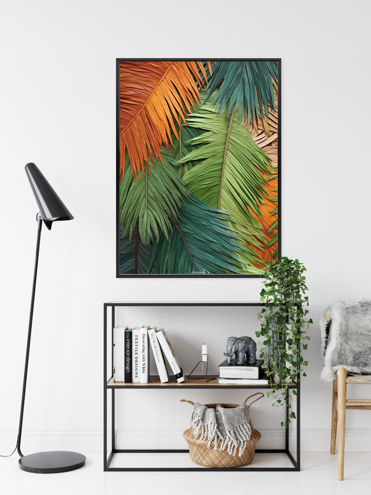 Poster Bunte Palmblätter Aus Geschnittenem Papier Rahmen Holz Mit Passepartout Farbe Natürlich
