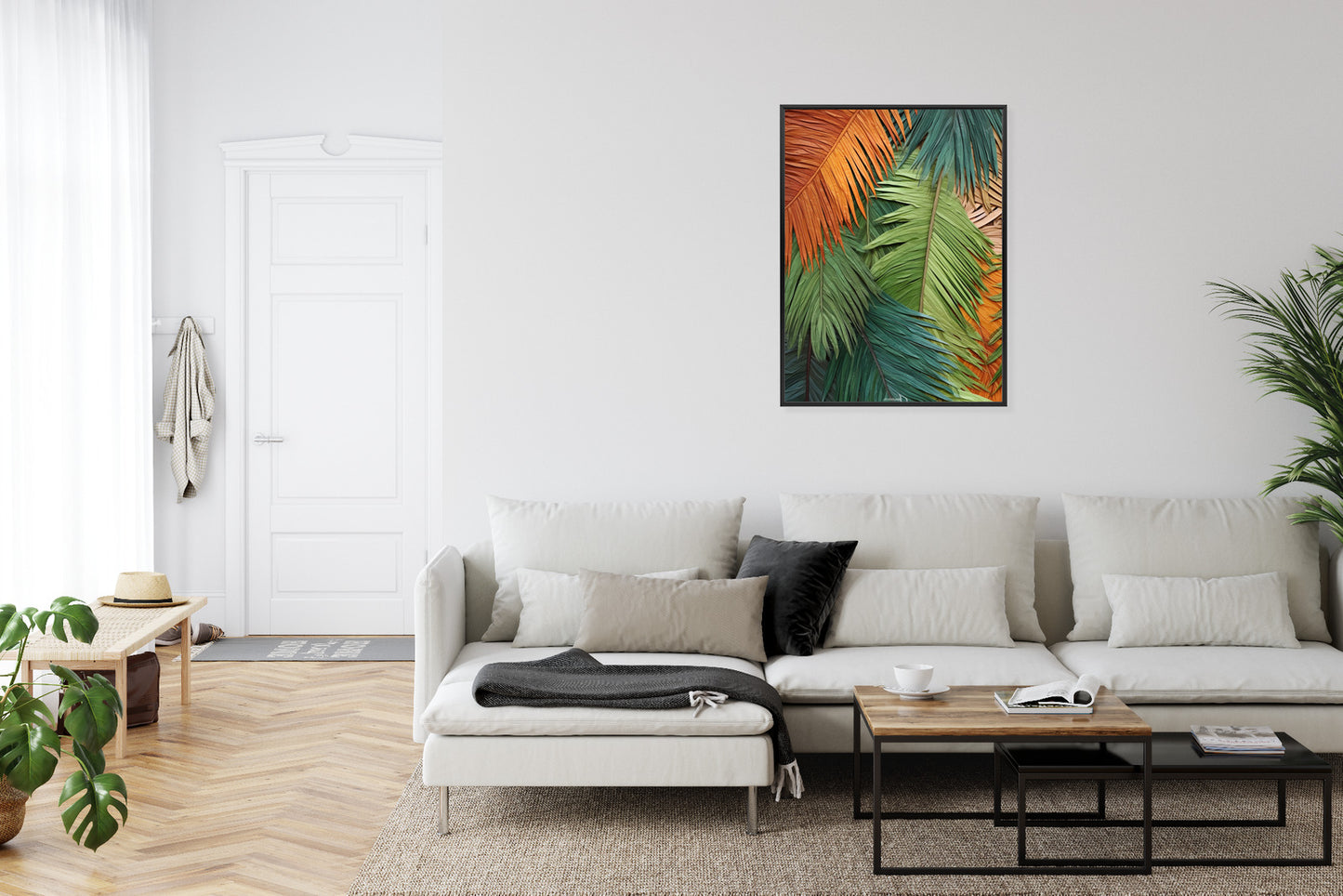 Poster Bunte Palmblätter Aus Geschnittenem Papier Rahmen Holz Mit Passepartout Farbe Natürlich