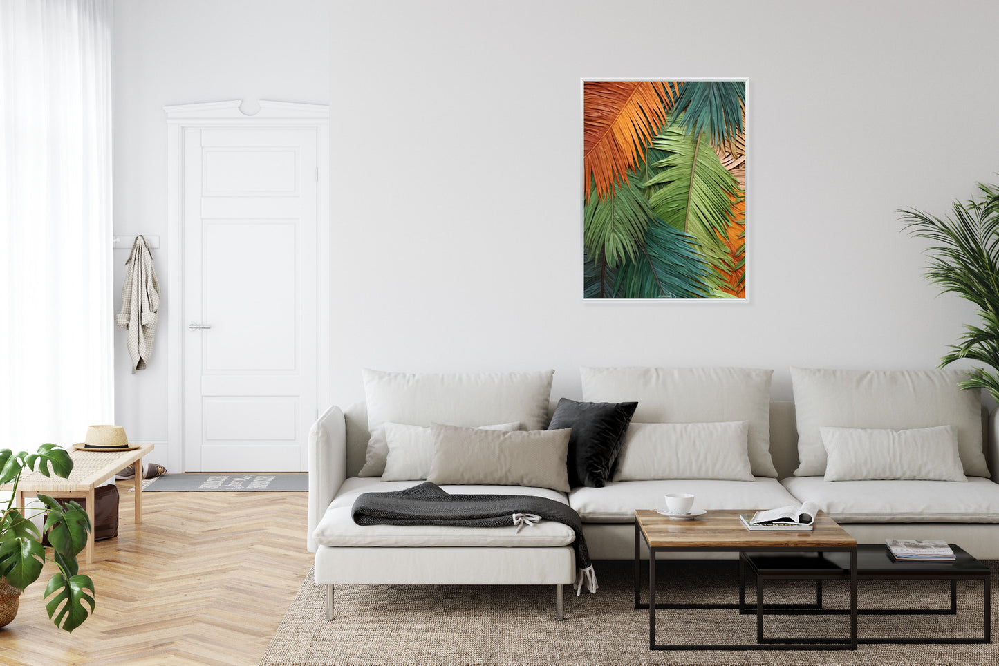 Poster Bunte Palmblätter Aus Geschnittenem Papier Rahmen Holz Mit Passepartout Farbe Natürlich