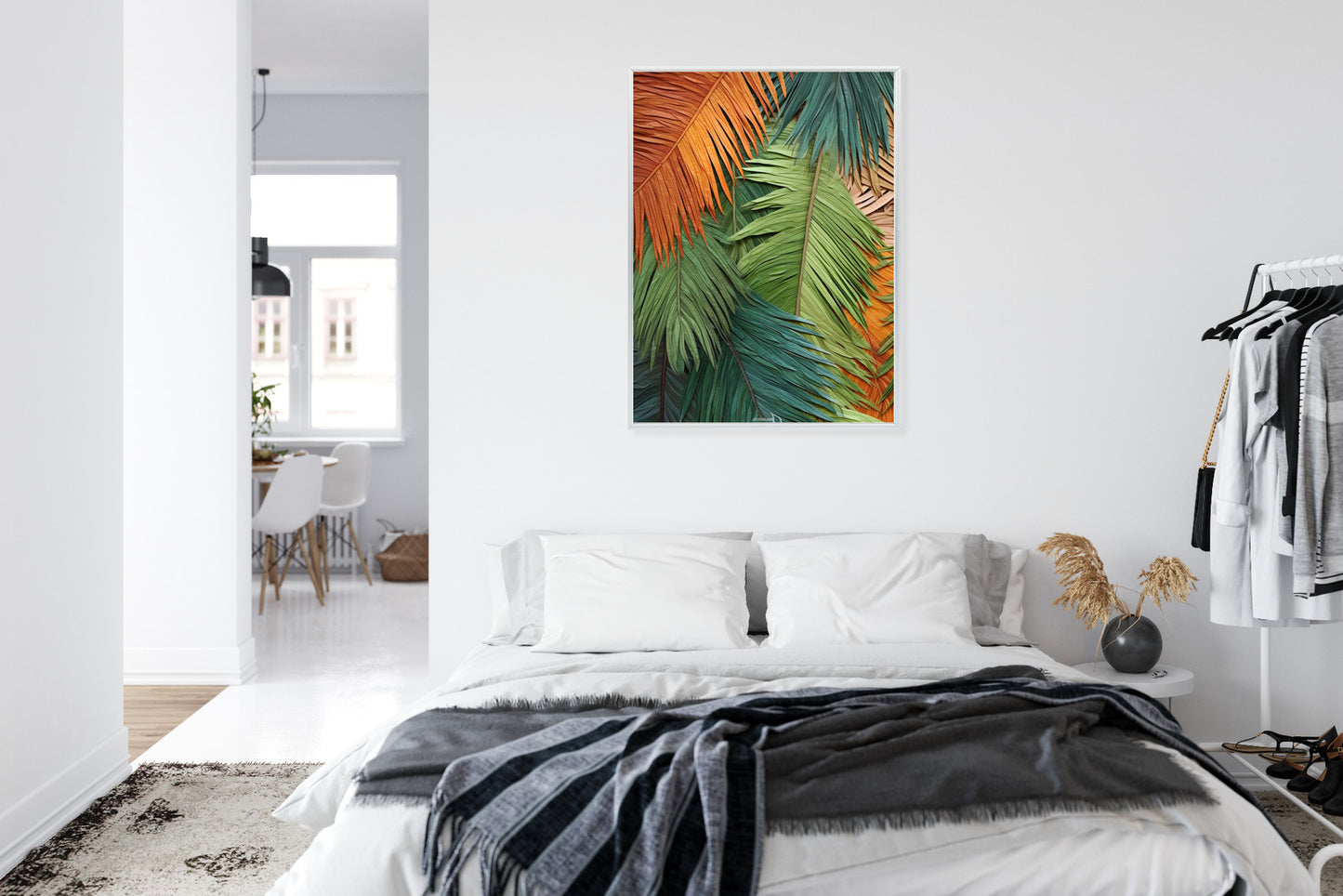 Poster Bunte Palmblätter Aus Geschnittenem Papier Rahmen Holz Mit Passepartout Farbe Natürlich