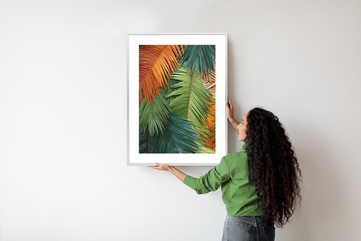 Poster Bunte Palmblätter Aus Geschnittenem Papier Rahmen Holz Mit Passepartout Farbe Natürlich