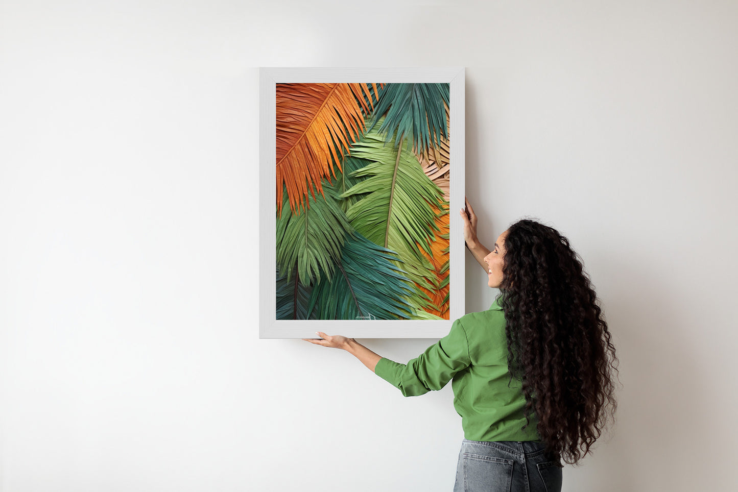Poster Bunte Palmblätter Aus Geschnittenem Papier Rahmen Holz Mit Passepartout Farbe Natürlich