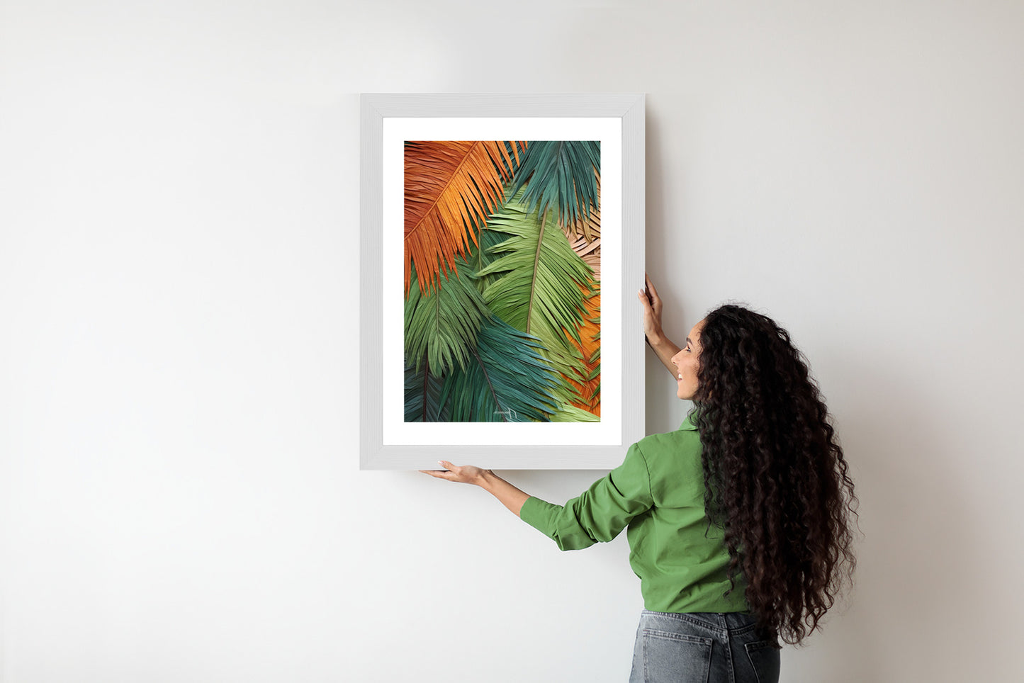Poster Bunte Palmblätter Aus Geschnittenem Papier Rahmen Holz Mit Passepartout Farbe Natürlich