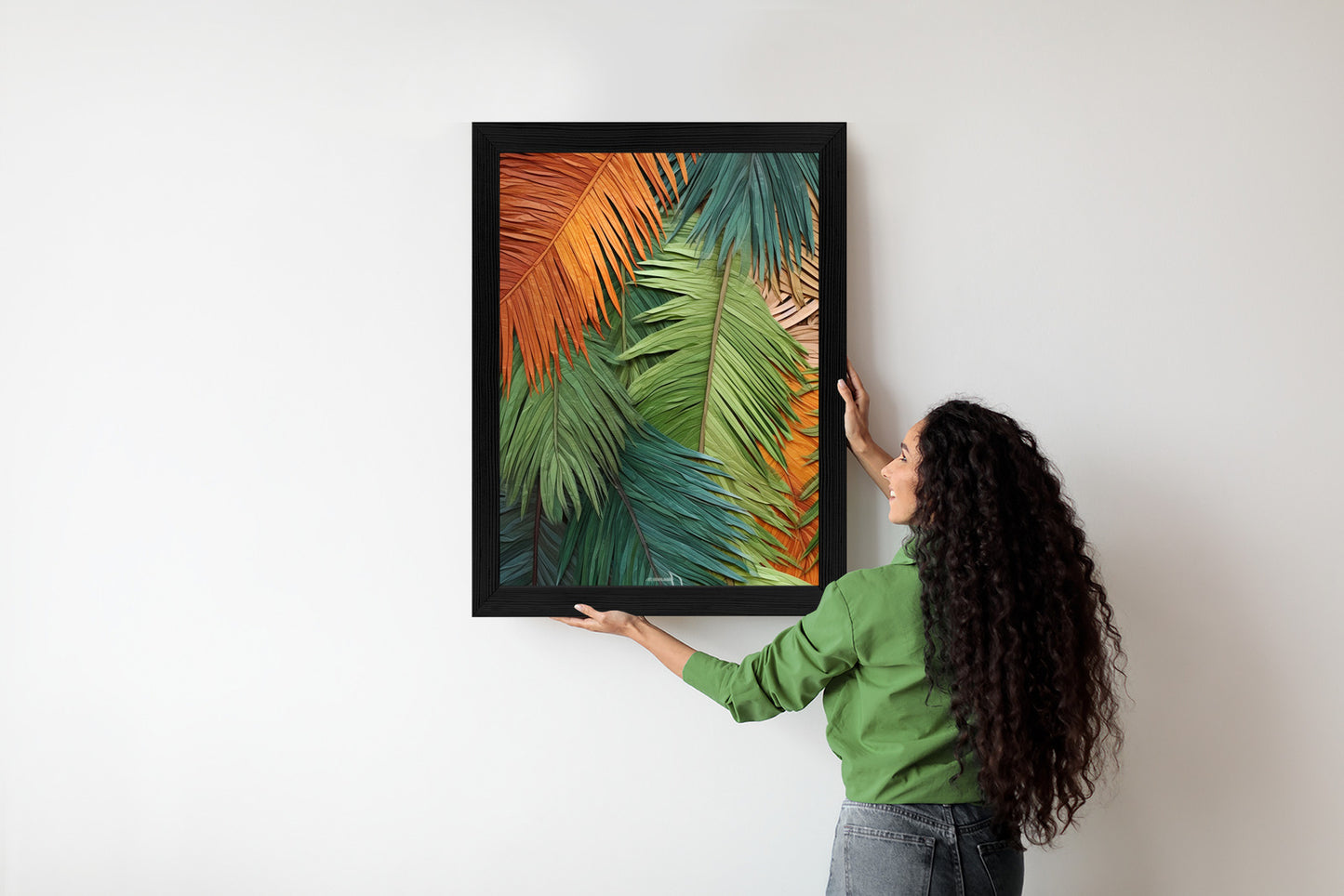 Poster Bunte Palmblätter Aus Geschnittenem Papier Rahmen Holz Mit Passepartout Farbe Natürlich