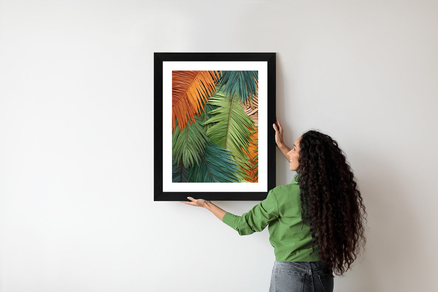 Poster Bunte Palmblätter Aus Geschnittenem Papier Rahmen Holz Mit Passepartout Farbe Natürlich