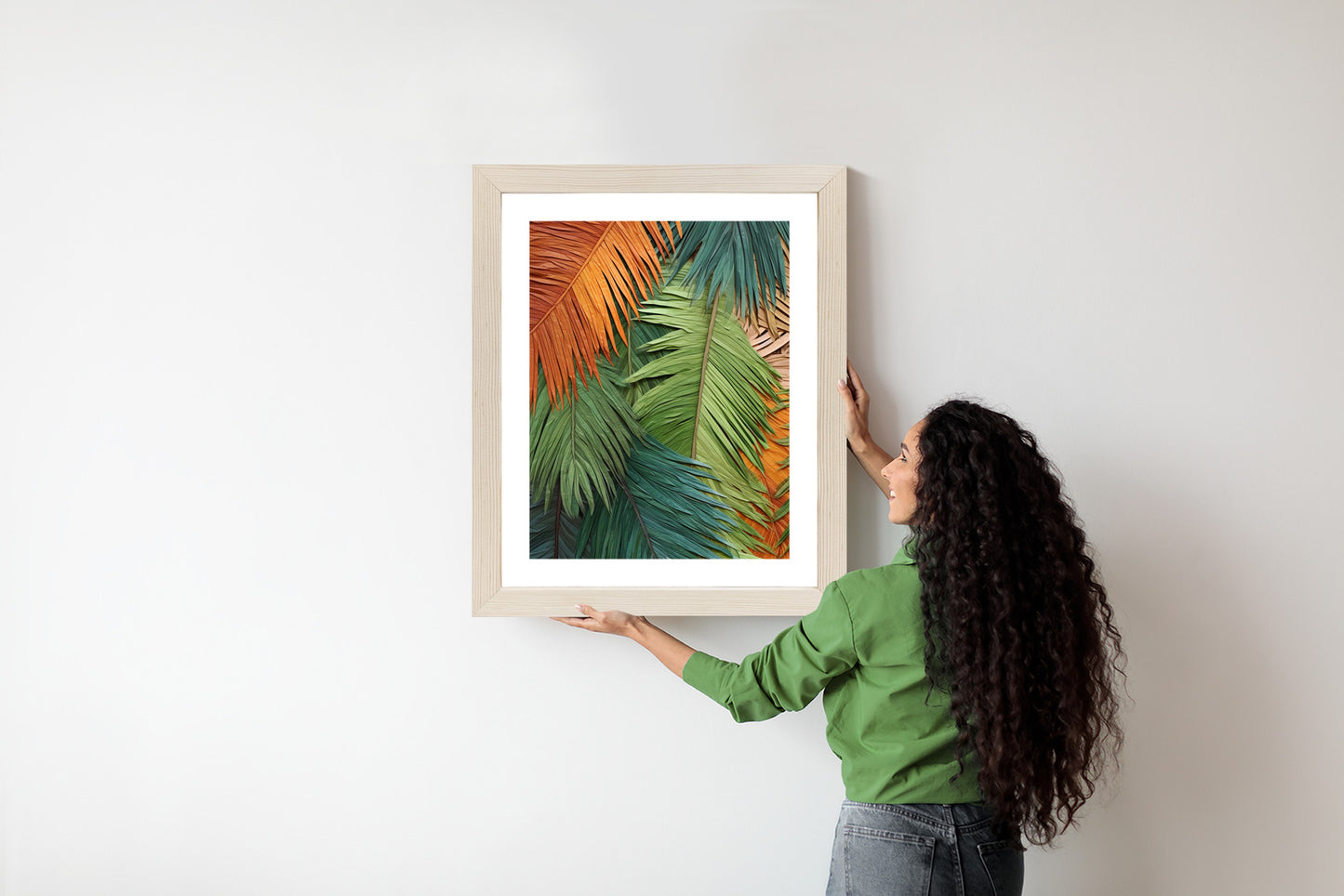 Poster Bunte Palmblätter Aus Geschnittenem Papier Rahmen Holz Mit Passepartout Farbe Natürlich