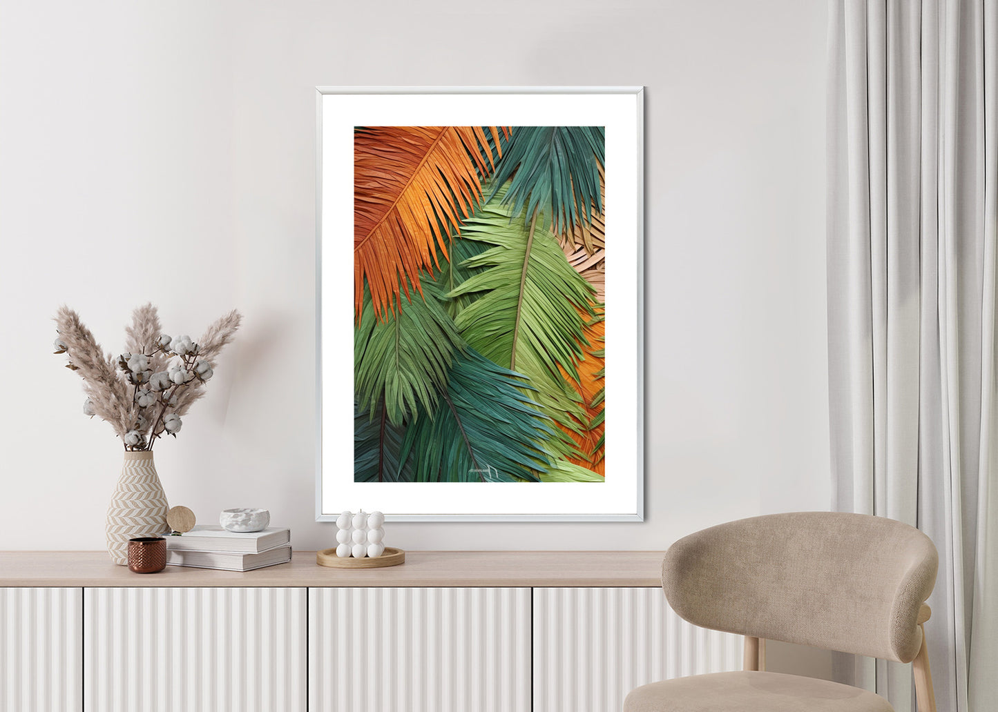 Poster Bunte Palmblätter Aus Geschnittenem Papier Rahmen Holz Mit Passepartout Farbe Natürlich