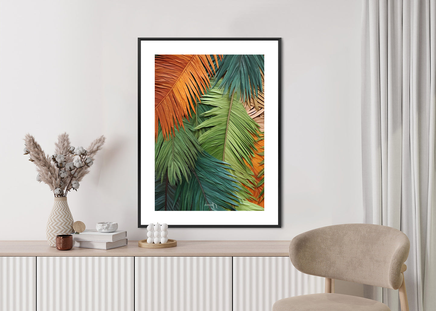 Poster Bunte Palmblätter Aus Geschnittenem Papier Rahmen Holz Mit Passepartout Farbe Natürlich