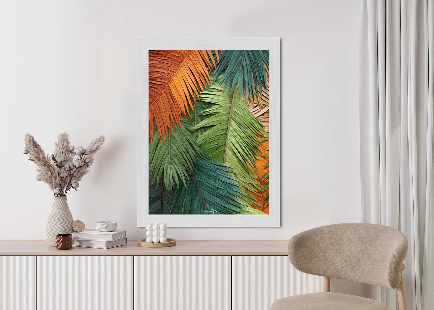 Poster Bunte Palmblätter Aus Geschnittenem Papier Rahmen Holz Mit Passepartout Farbe Natürlich