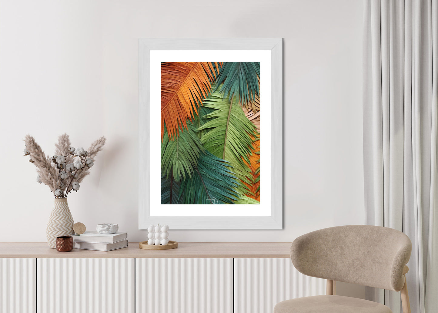 Poster Bunte Palmblätter Aus Geschnittenem Papier Rahmen Holz Mit Passepartout Farbe Natürlich