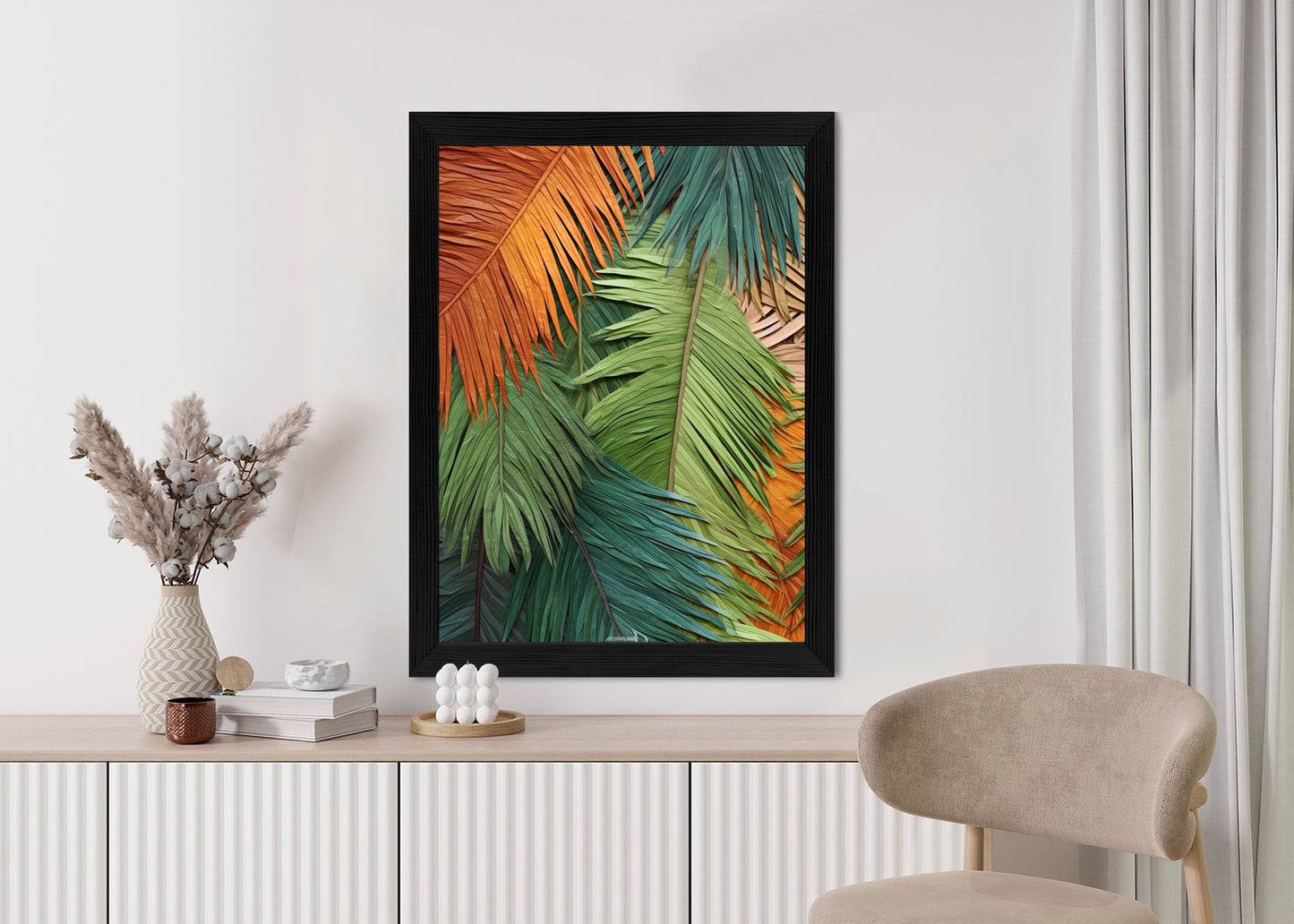 Poster Bunte Palmblätter Aus Geschnittenem Papier Rahmen Holz Mit Passepartout Farbe Natürlich