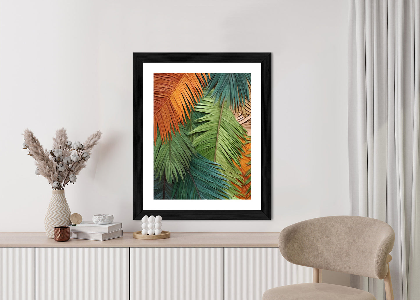 Poster Bunte Palmblätter Aus Geschnittenem Papier Rahmen Holz Mit Passepartout Farbe Natürlich