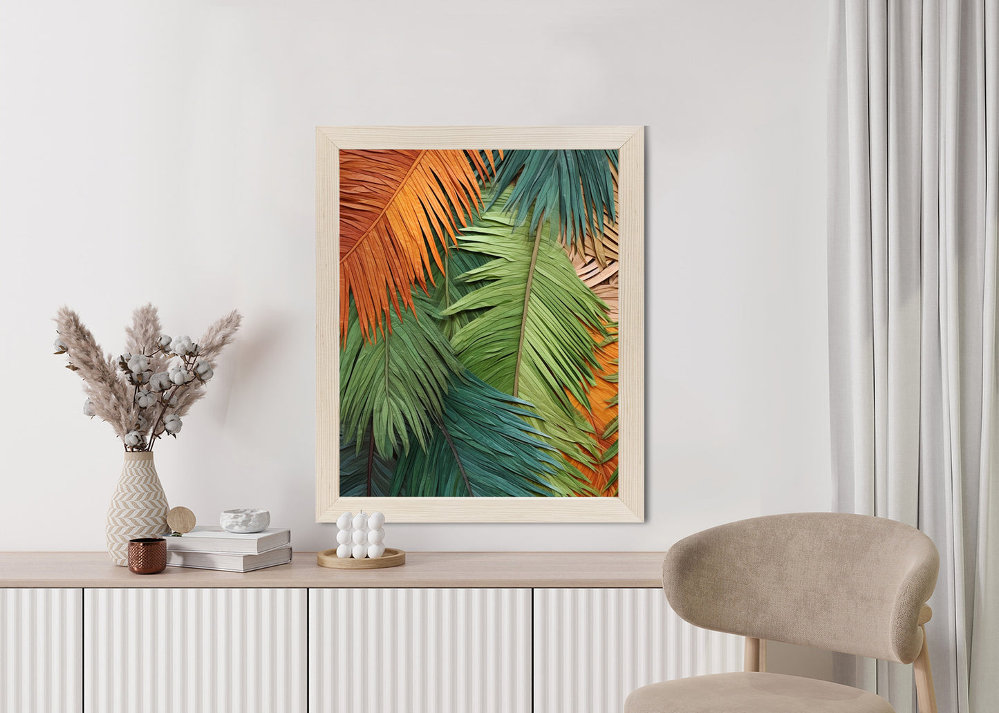 Poster Bunte Palmblätter Aus Geschnittenem Papier Rahmen Holz Mit Passepartout Farbe Natürlich