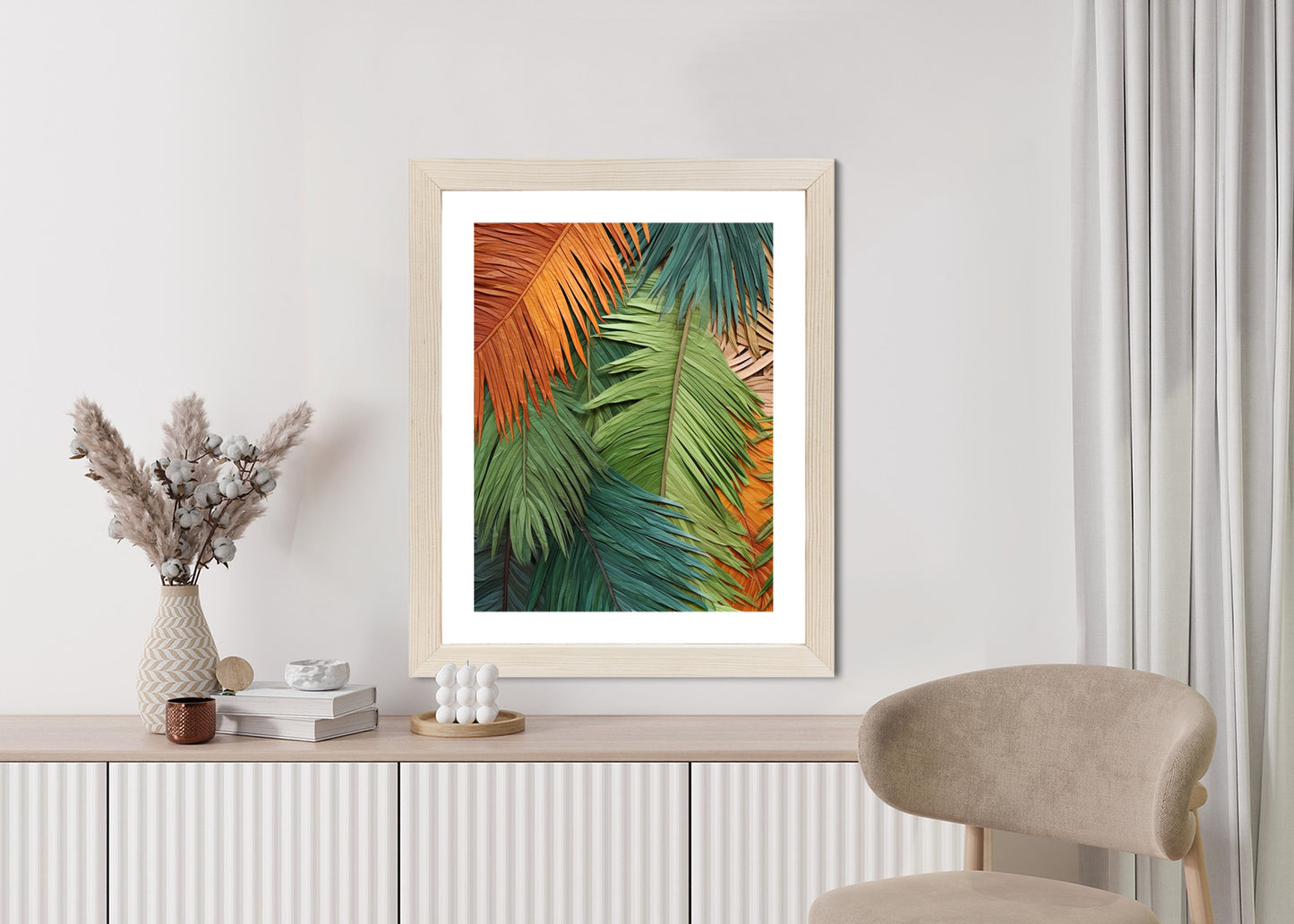 Poster Bunte Palmblätter Aus Geschnittenem Papier Rahmen Holz Mit Passepartout Farbe Natürlich