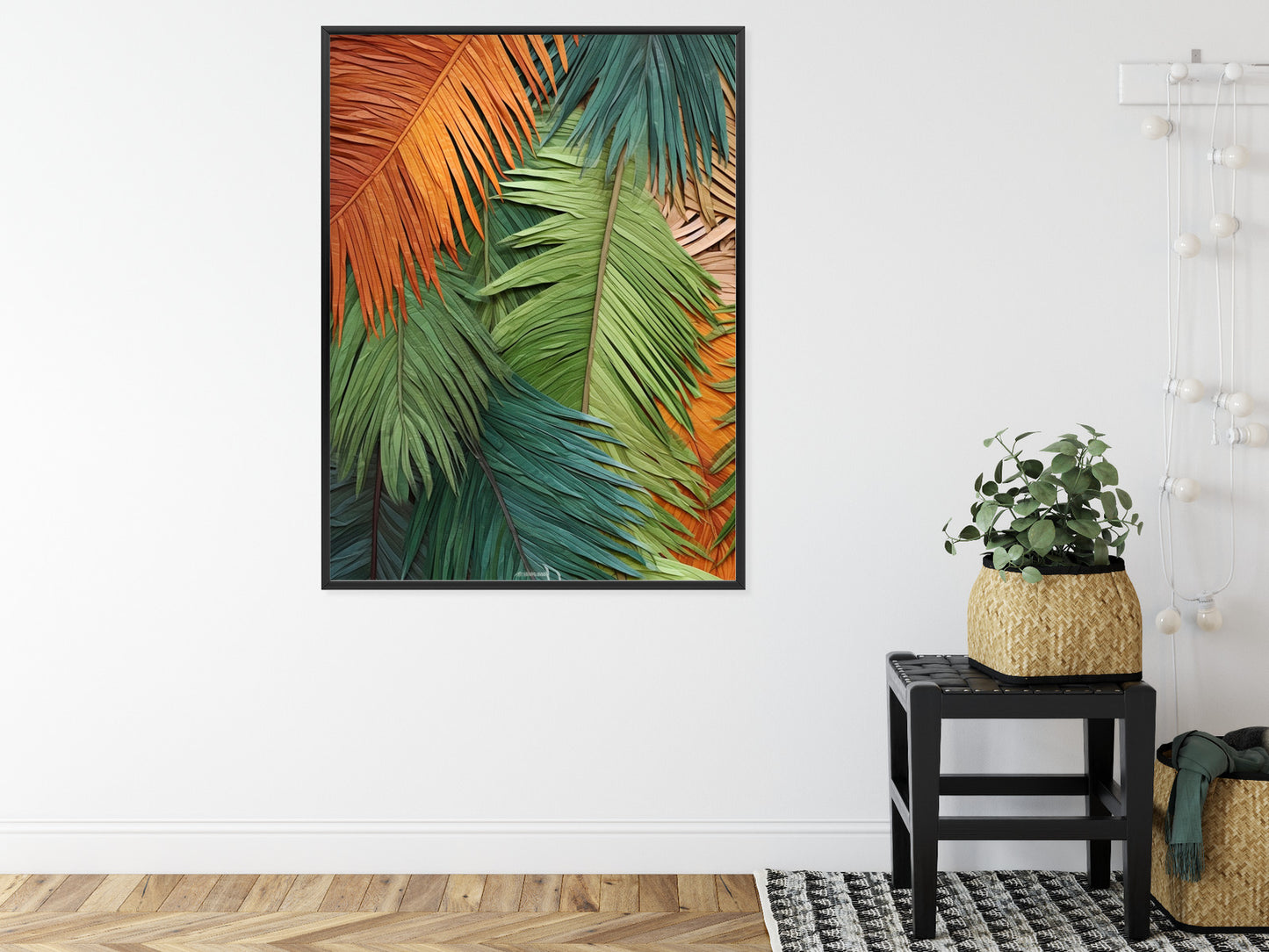 Poster Bunte Palmblätter Aus Geschnittenem Papier Rahmen Holz Mit Passepartout Farbe Natürlich