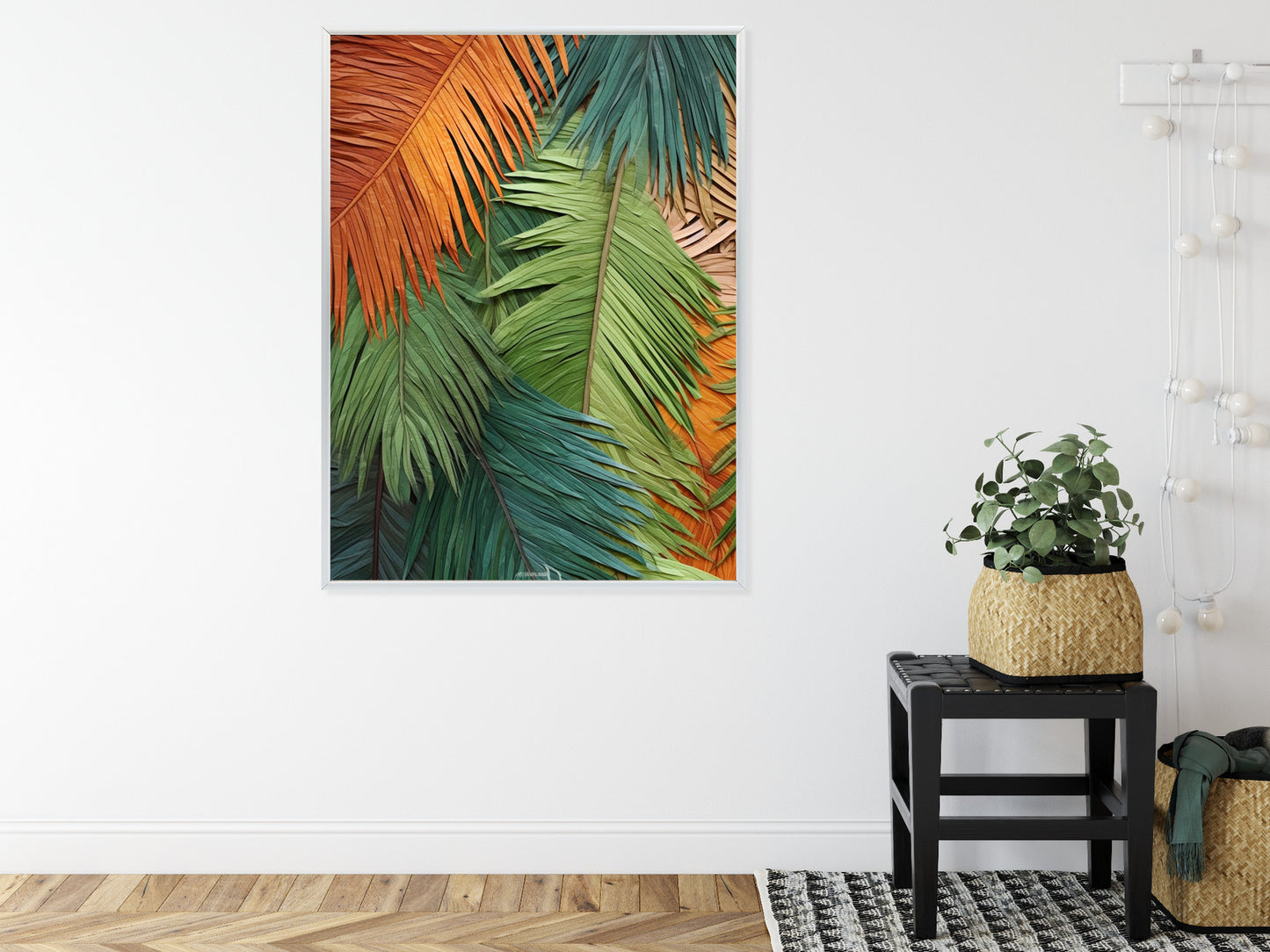 Poster Bunte Palmblätter Aus Geschnittenem Papier Rahmen Holz Mit Passepartout Farbe Natürlich