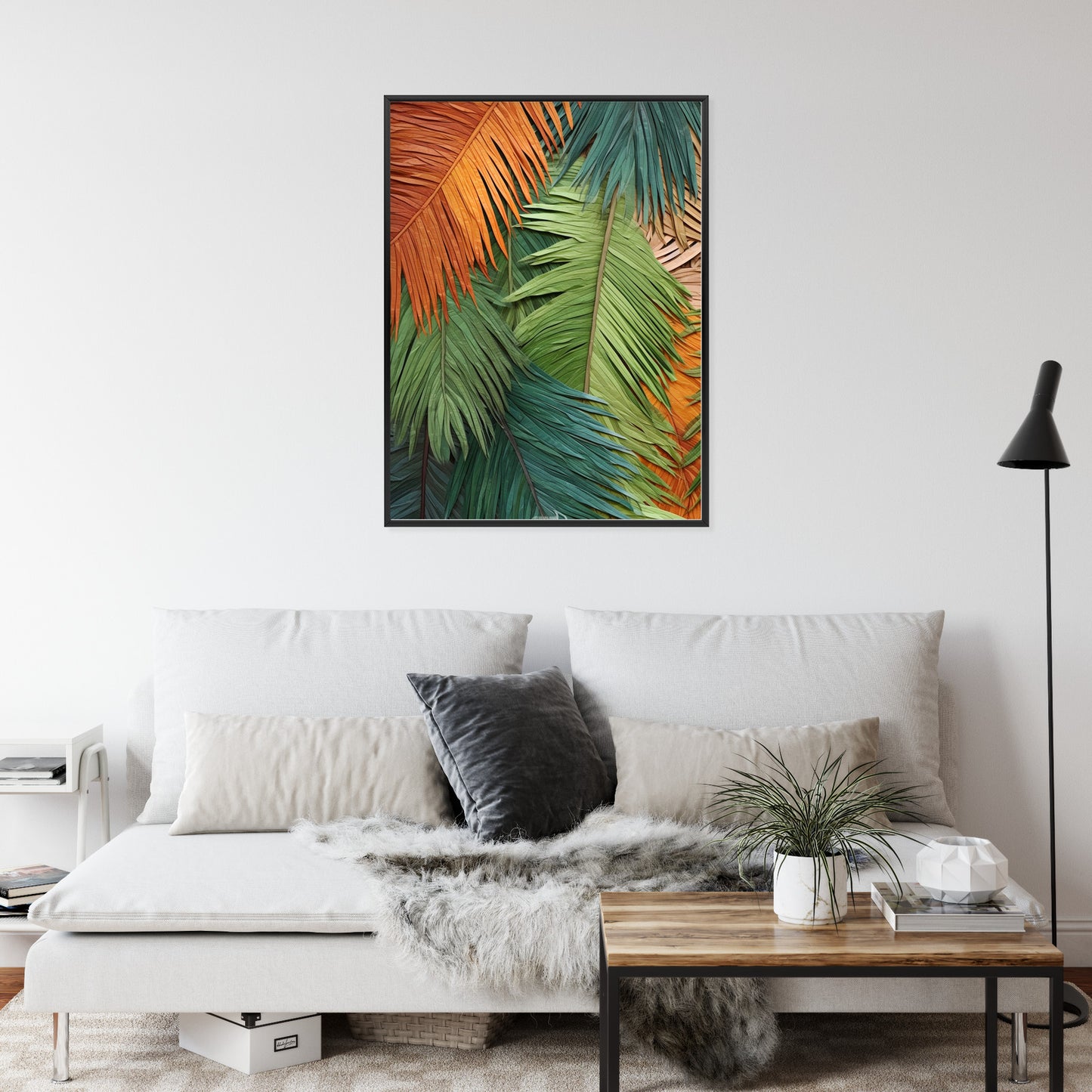 Poster Bunte Palmblätter Aus Geschnittenem Papier Rahmen Holz Mit Passepartout Farbe Natürlich