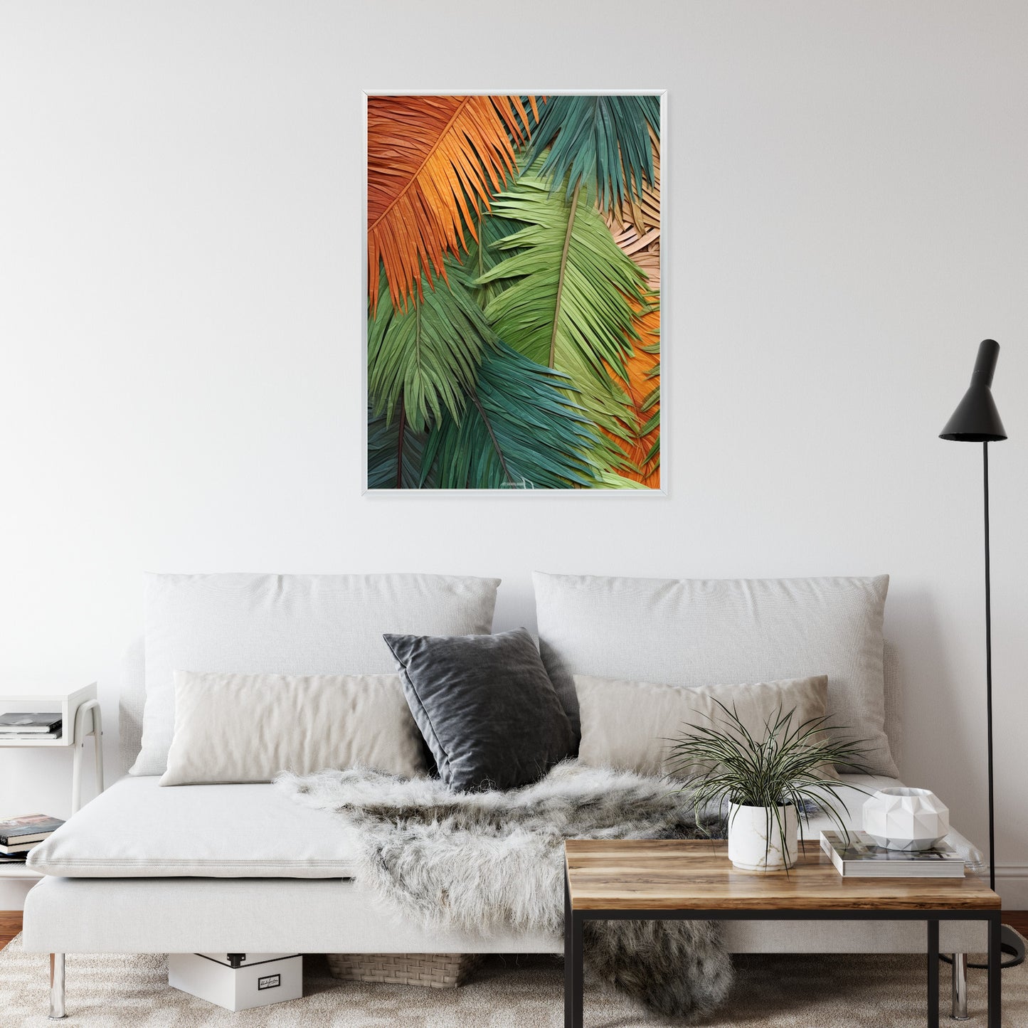 Poster Bunte Palmblätter Aus Geschnittenem Papier Rahmen Holz Mit Passepartout Farbe Natürlich